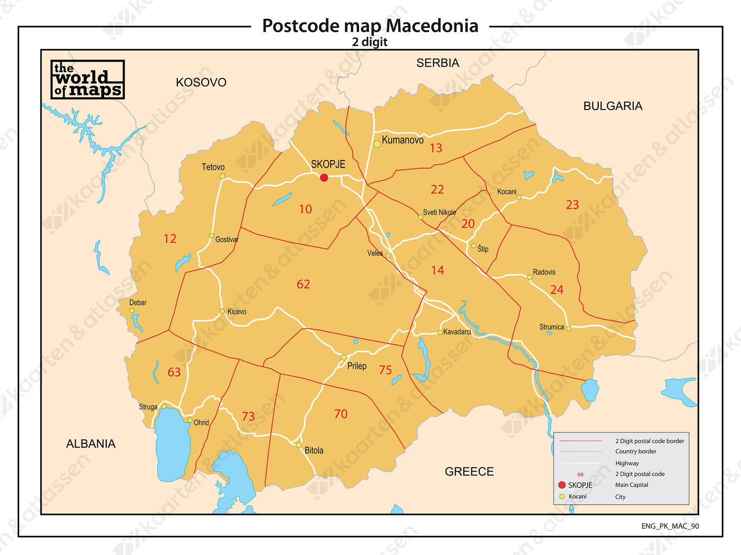 Macedonië 2-cijferige postcodekaart 90