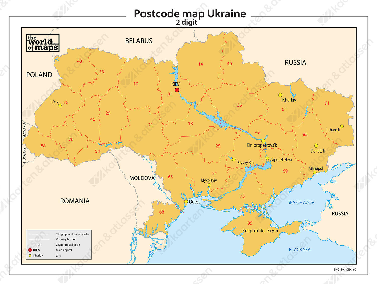 Oekraïne 2-cijferige postcodekaart 69