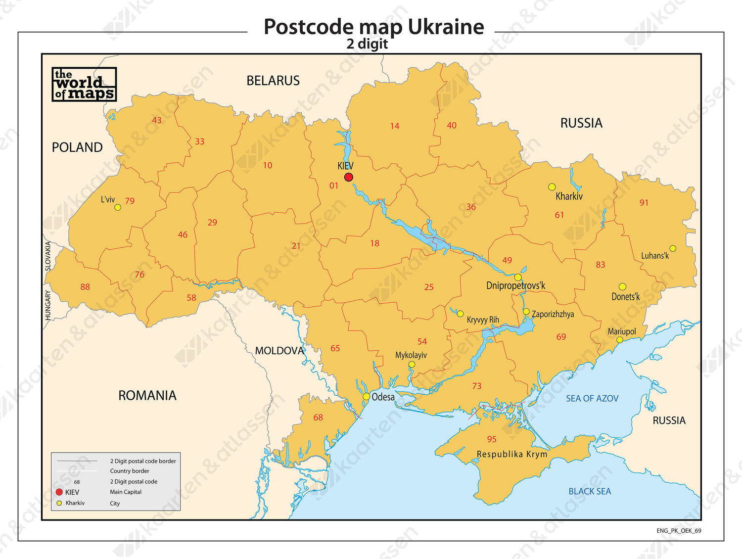 Digitale postcodekaart Oekraïne 2-cijferig 69