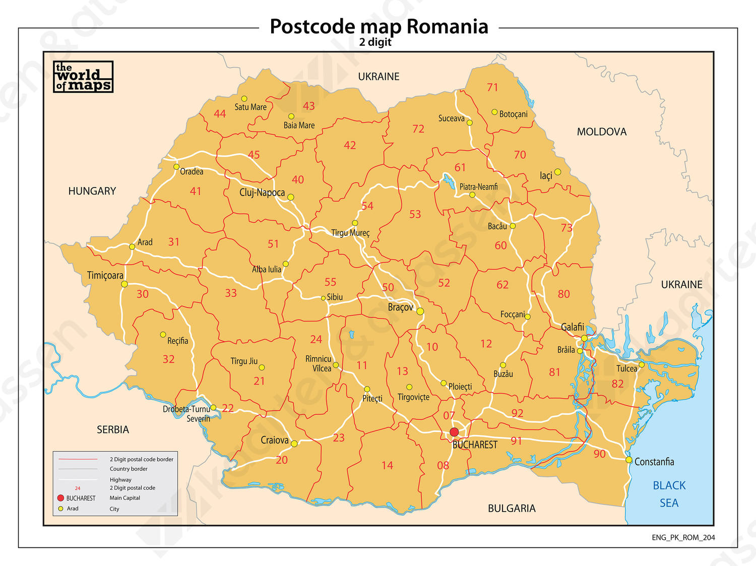 Digitale postcodekaart Roemenië 2-cijferig 204