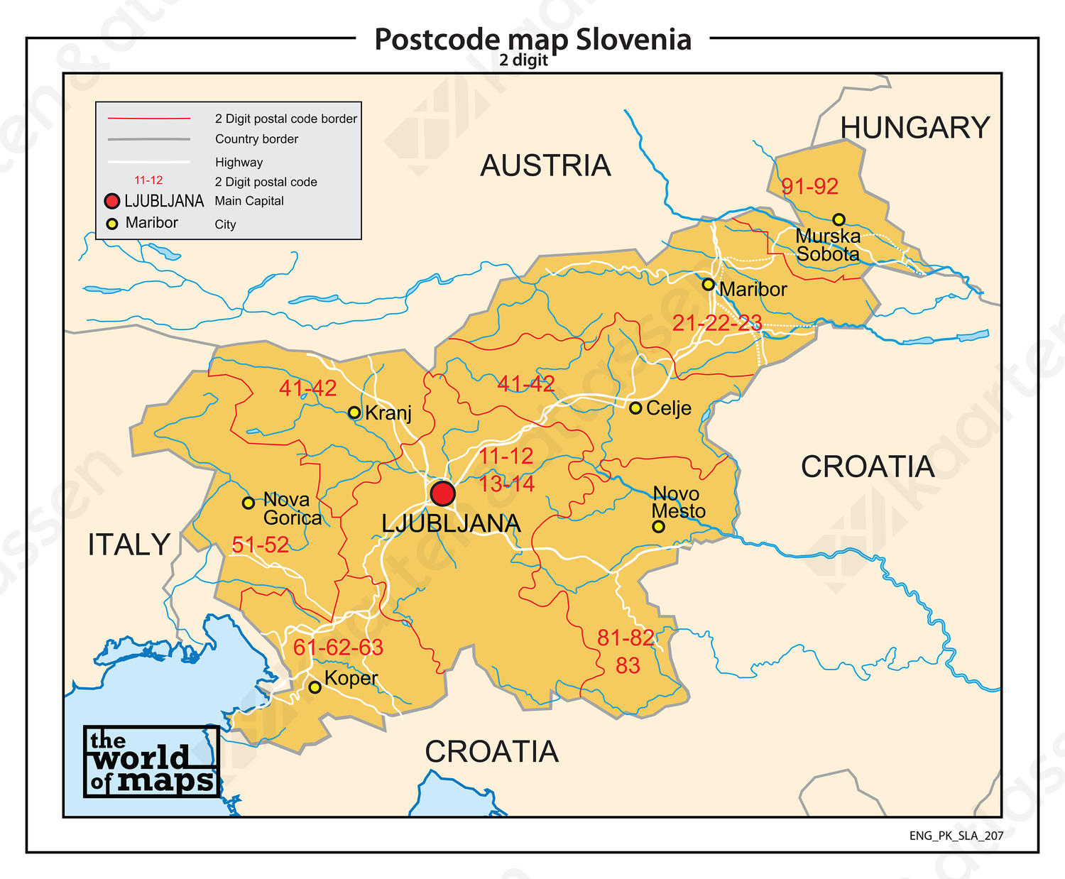 Slovenië 2-cijferige postcodekaart 207