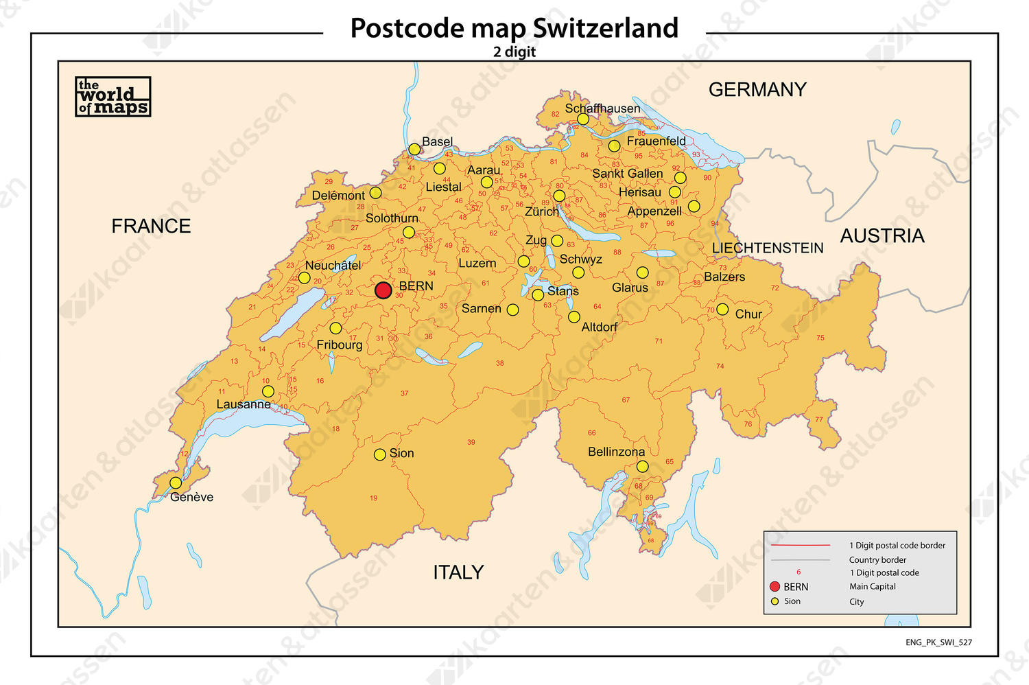 Zwitserland 2-cijferige postcodekaart 527