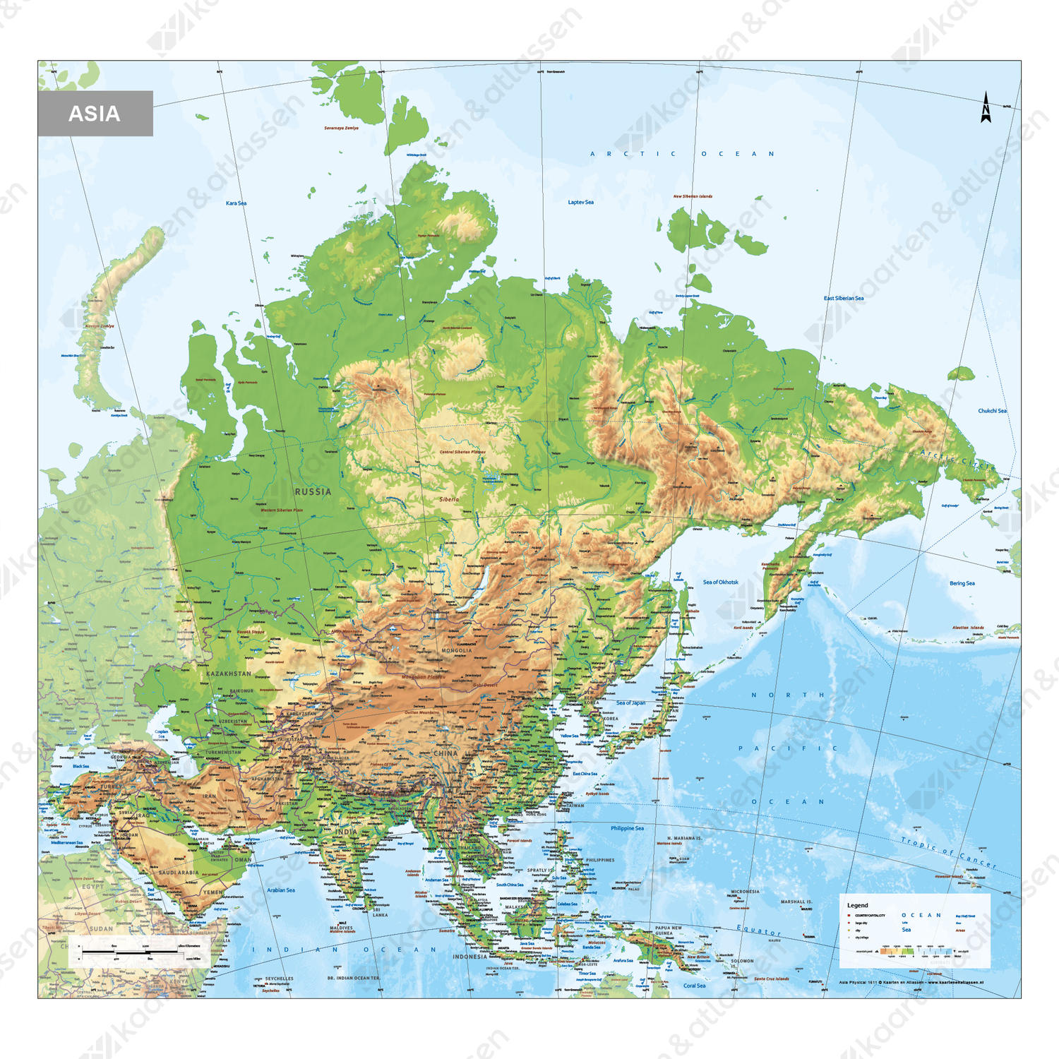 Azië Kaart Natuurkundig Azië Kaart Natuurkundig