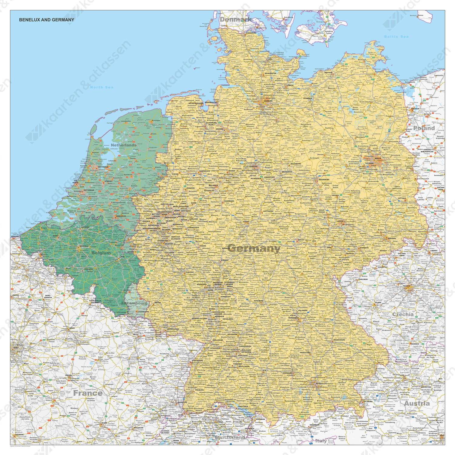 Digitale Kaart Benelux + Duitsland staatkundig