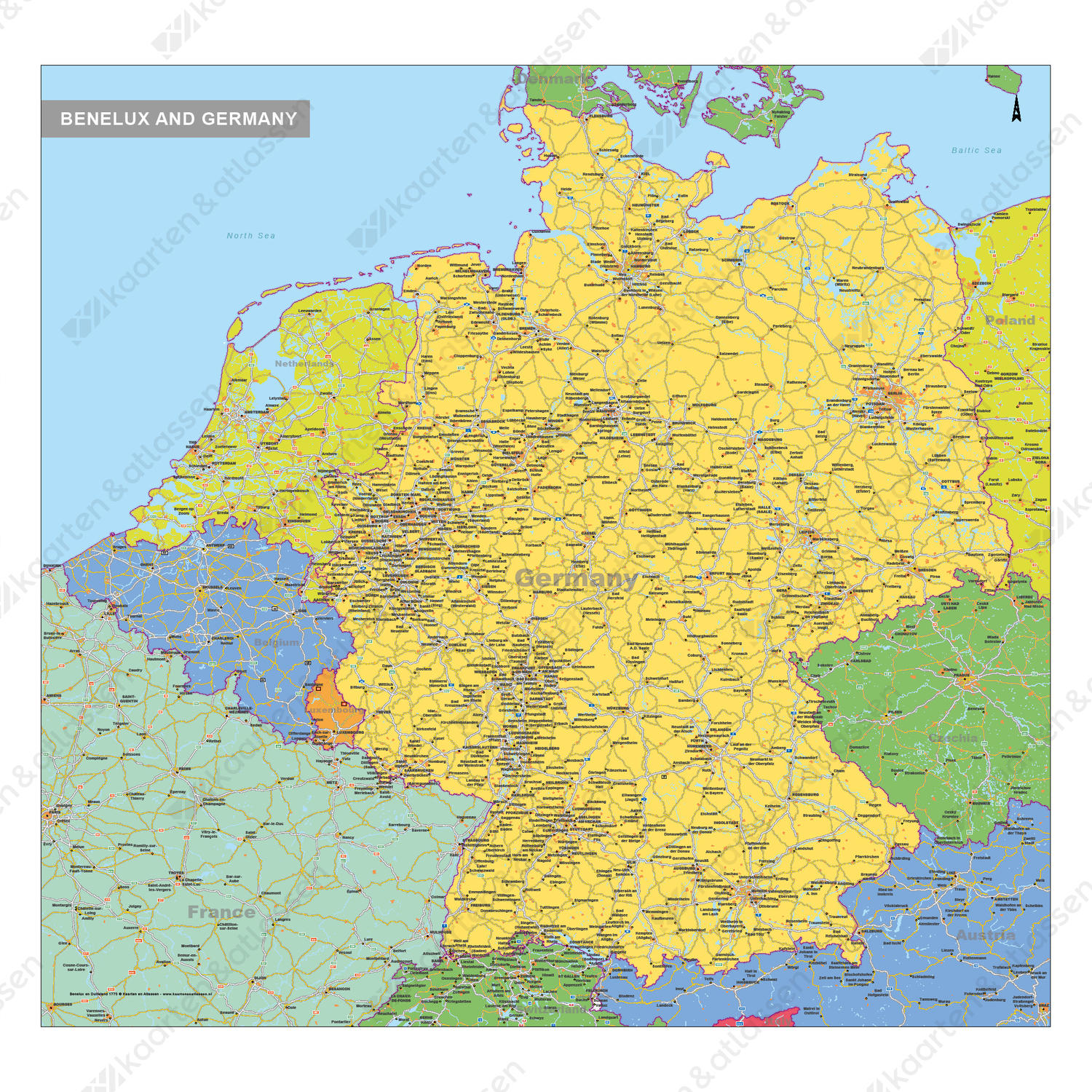 Gekleurde Benelux + Duitsland 1775 Atlassen.nl