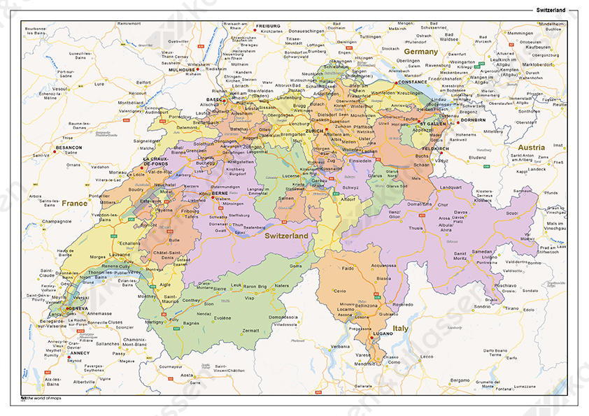 Staatkundige landkaart Zwitserland Staatkundige landkaart Zwitserland