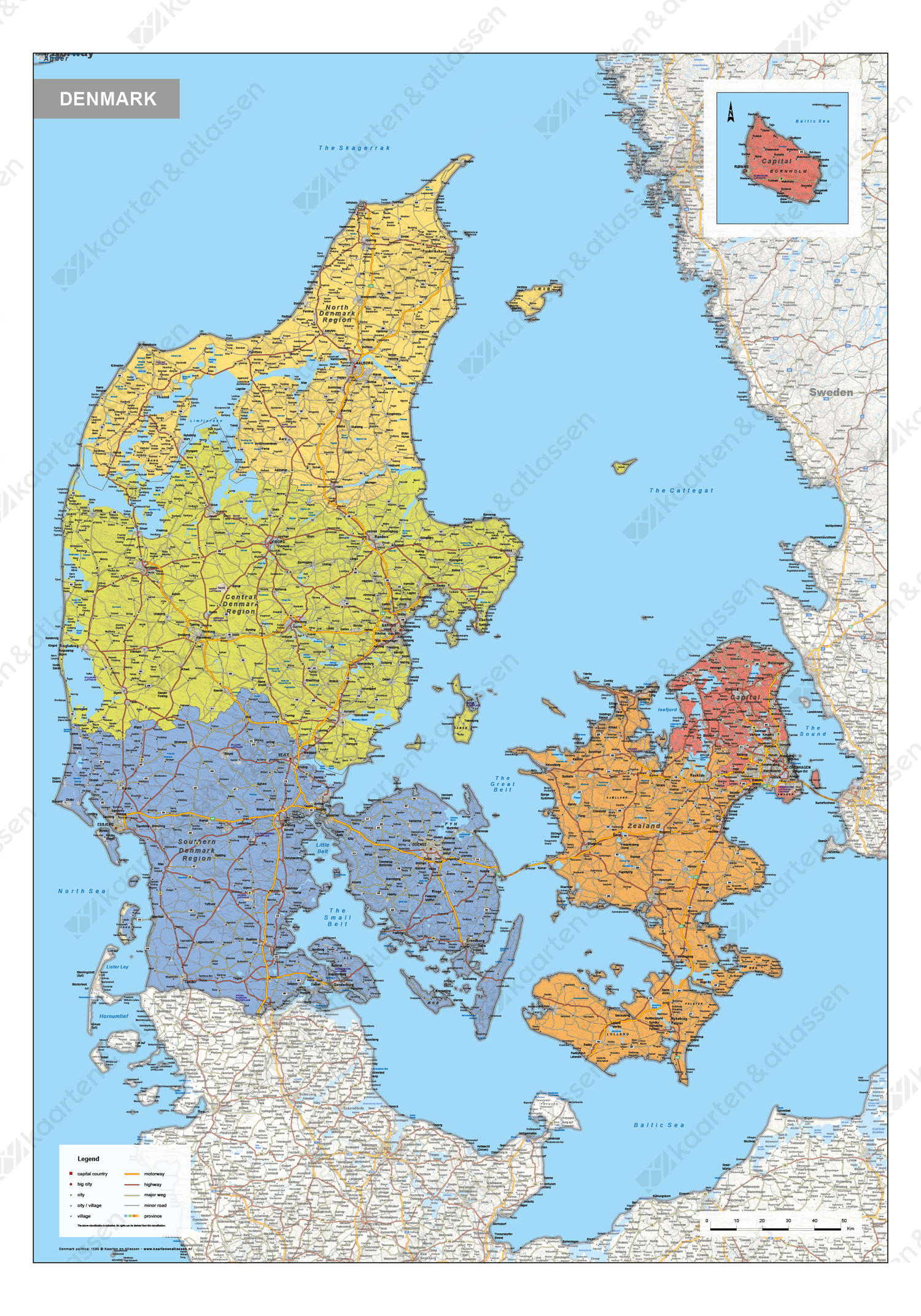 Denemarken Kaart Staatkundig