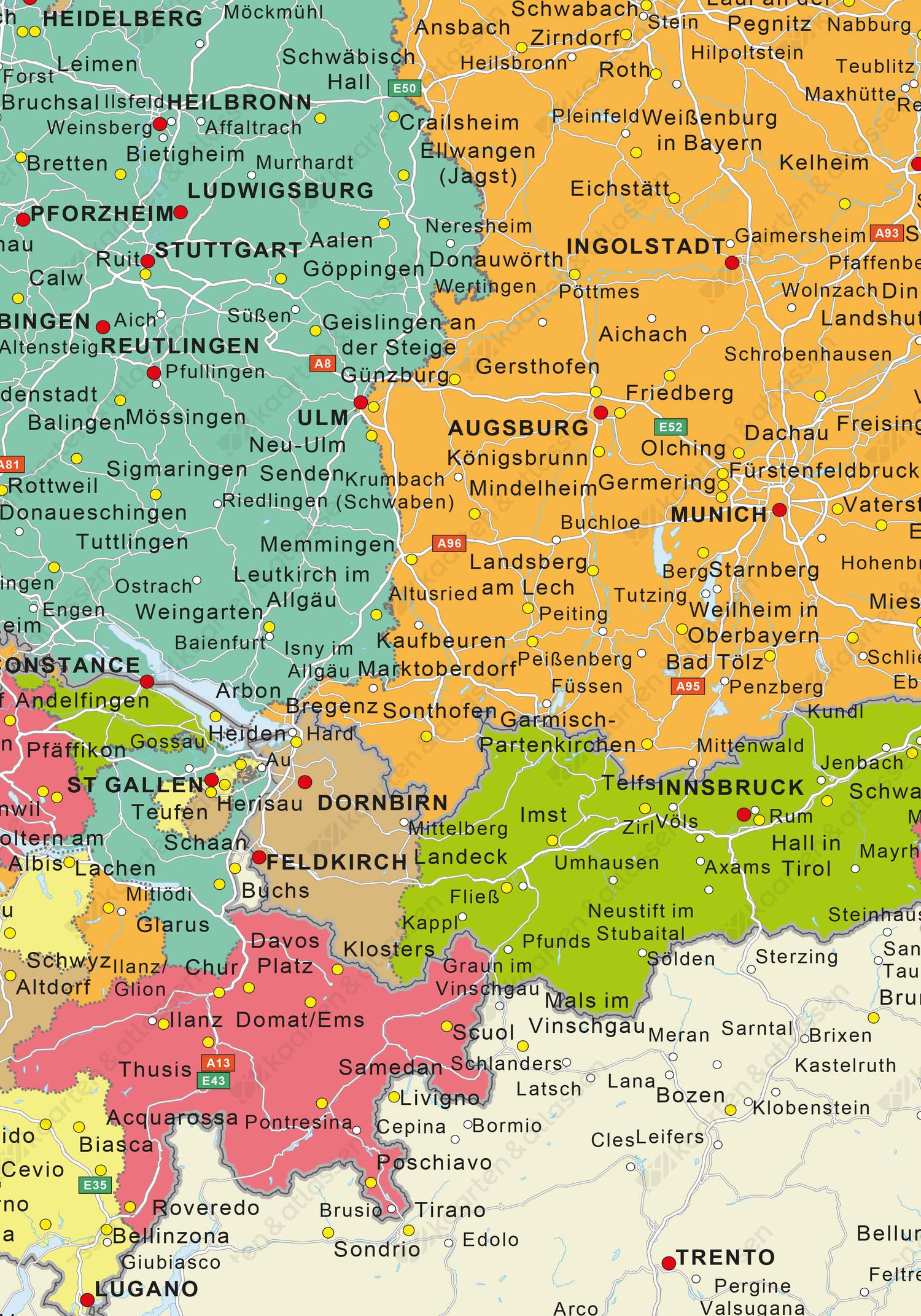 Duitsland-Zwitserland-Oostenrijk regiokaart