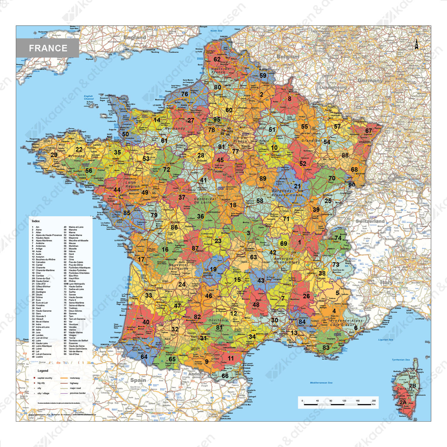 Frankrijk Kaart met Departementen
