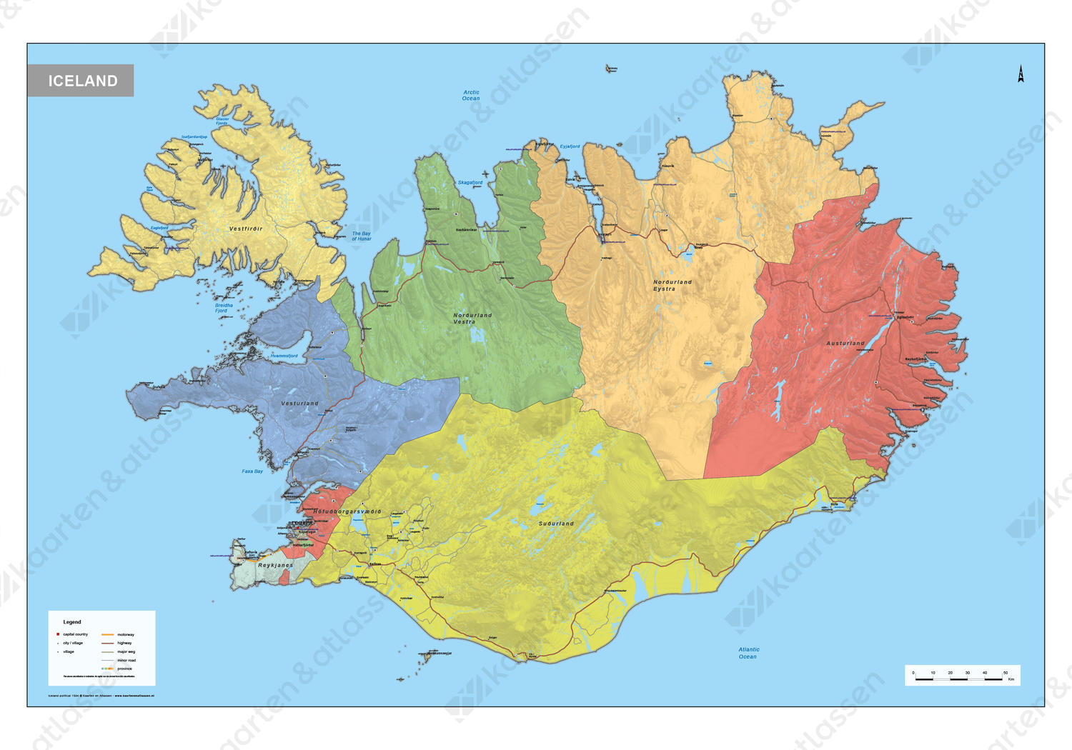 IJsland Kaart Staatkundig