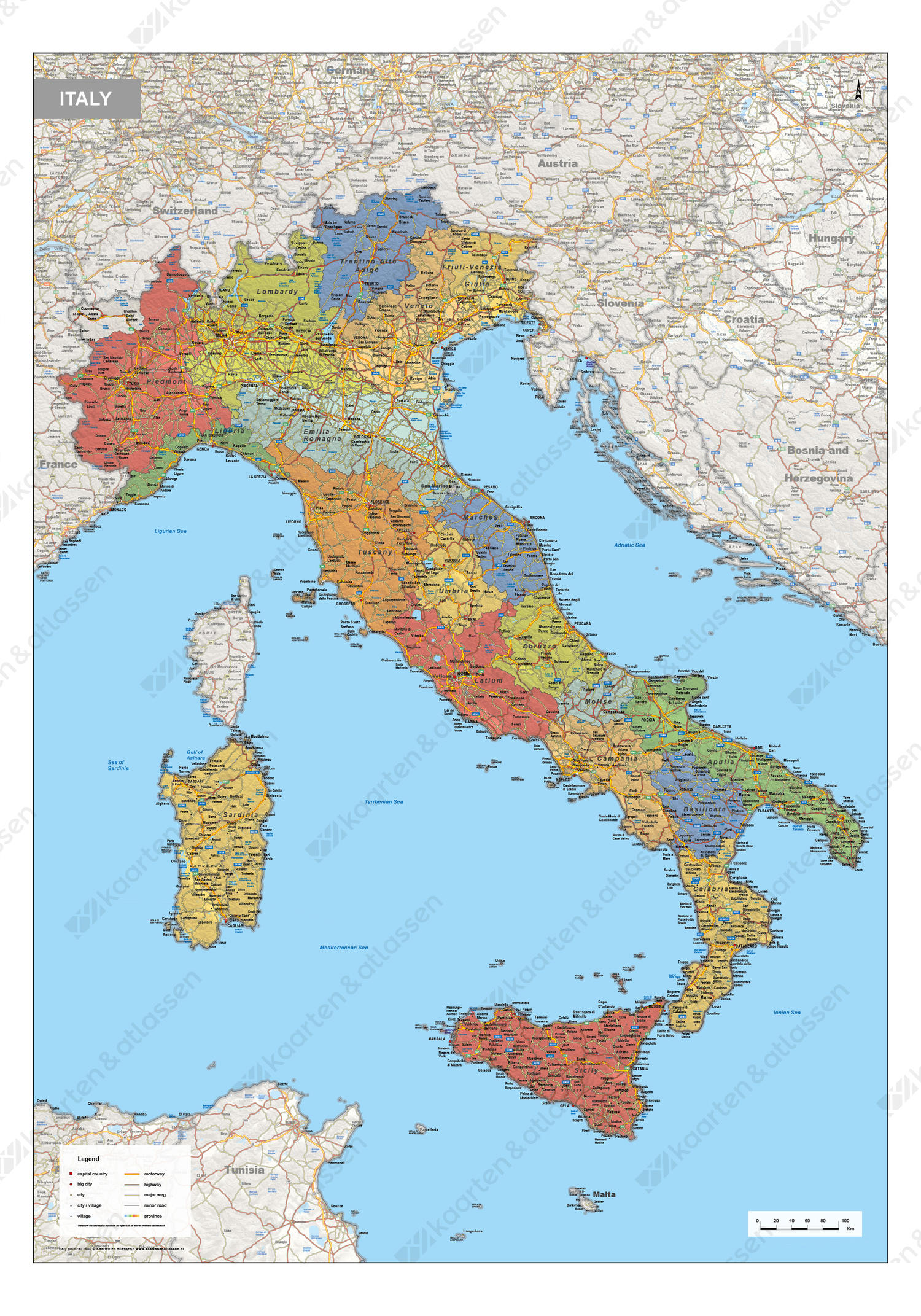 Digitale Italië Kaart Staatkundig Digitale Italië Kaart Staatkundig