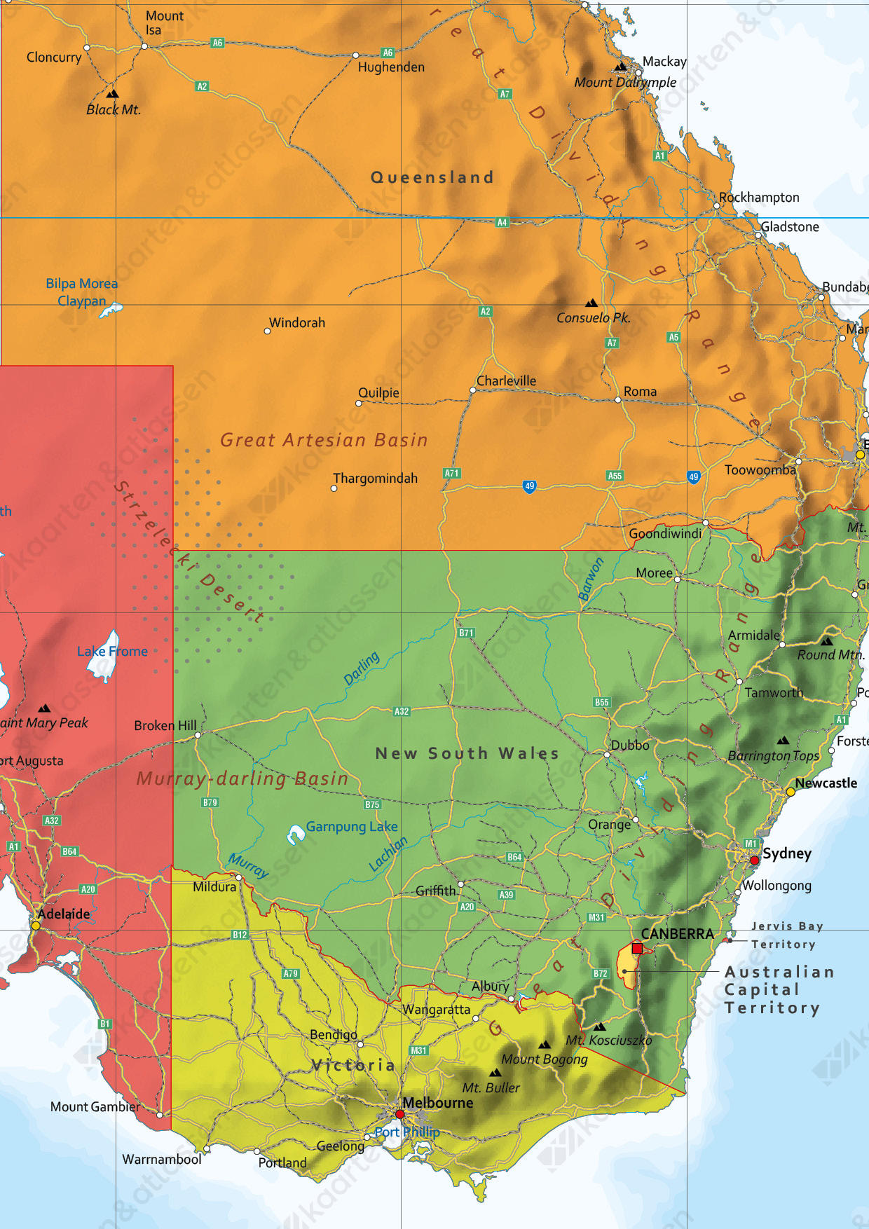 Digitale Australië en Nieuw-Zeeland kaart Staatkundig