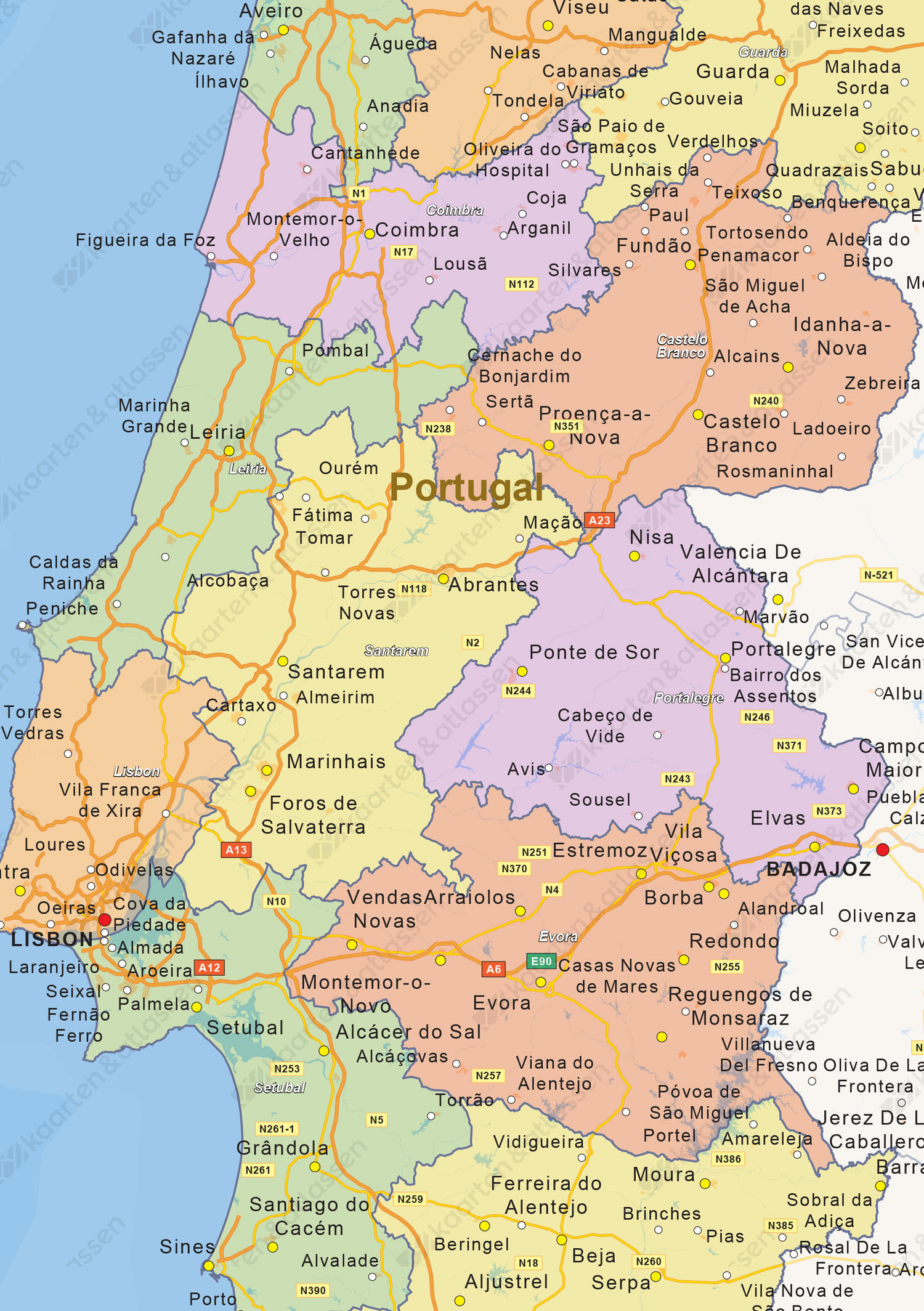 Staatkundige landkaart Portugal 