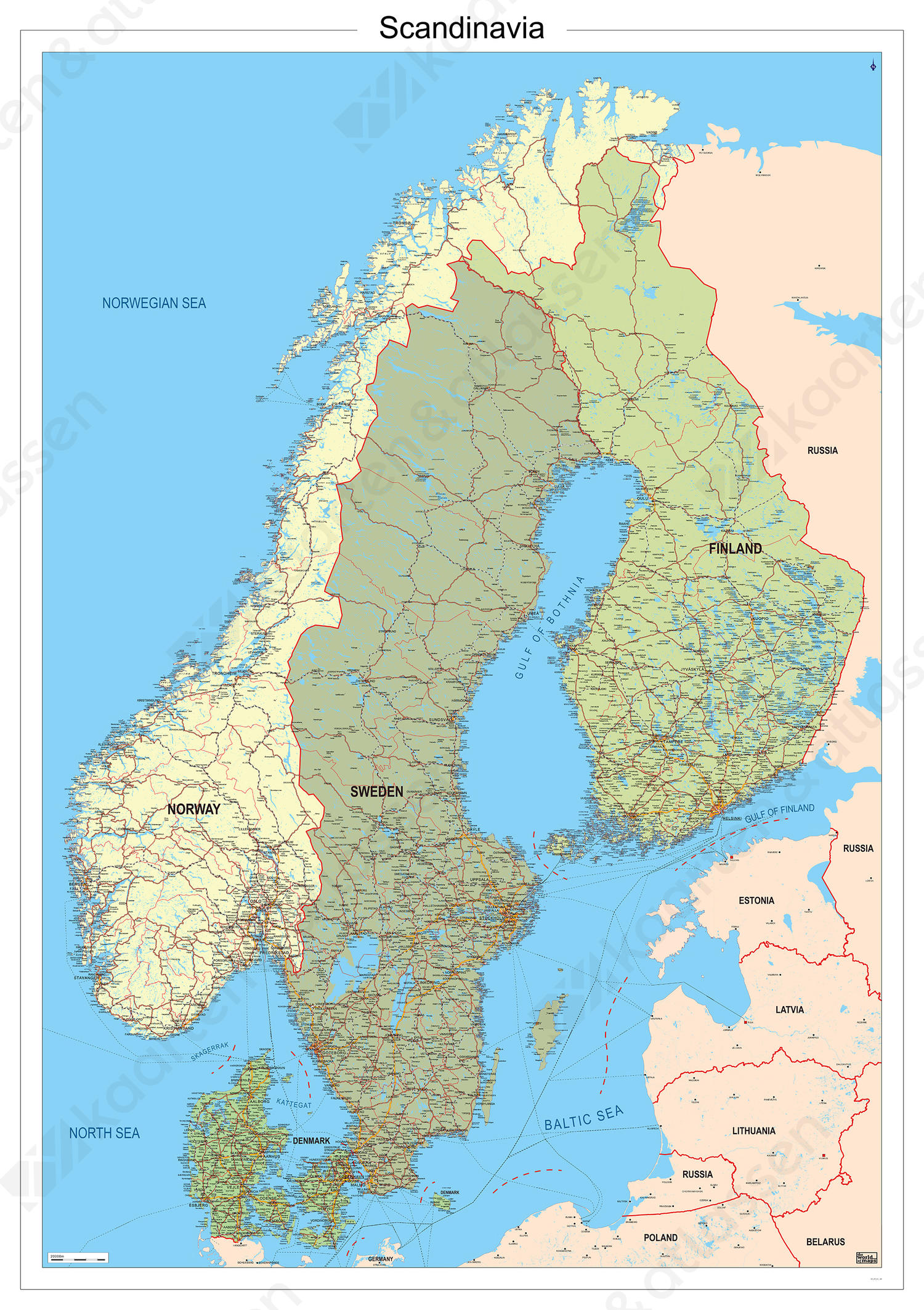 Digitale Scandinavië kaart staatkundig