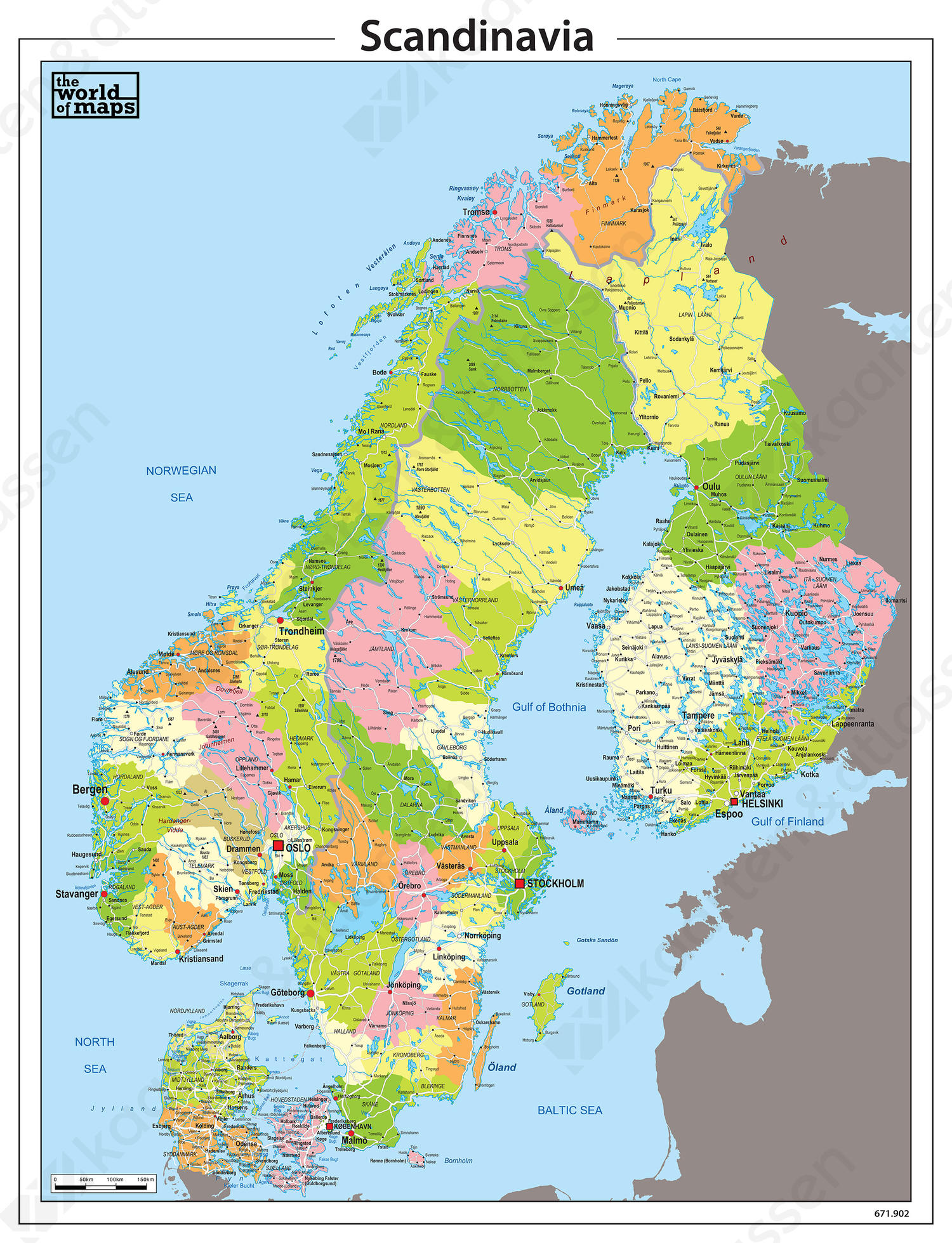 Digitale Scandinavië kaart staatkundig