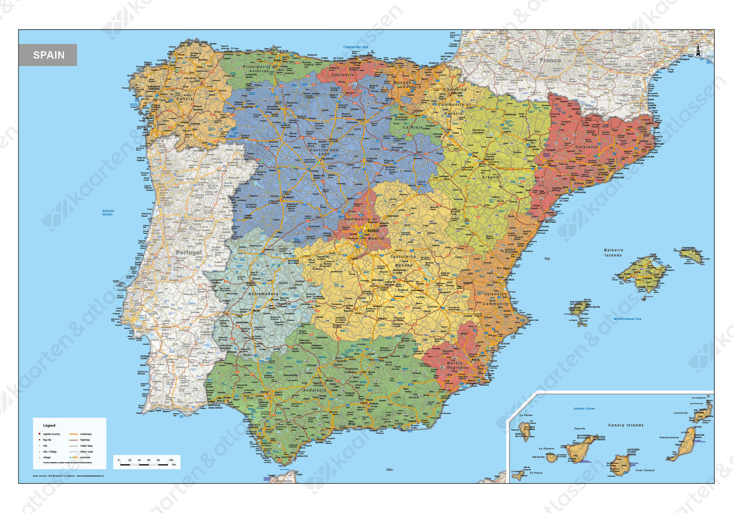 Digitale Spanje Kaart Staatkundig