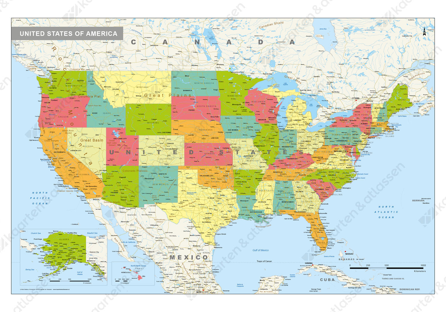 samen Dalset Kruiden Staatkundige kaart Verenigde Staten / USA 1524 | Kaarten en Atlassen.nl