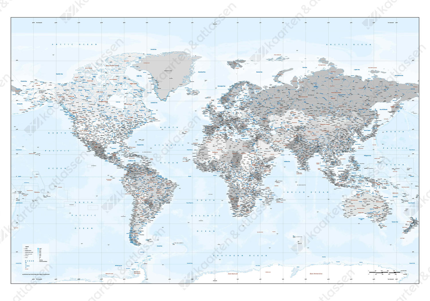 Digitale Silver Worldmap XXL met reliëf