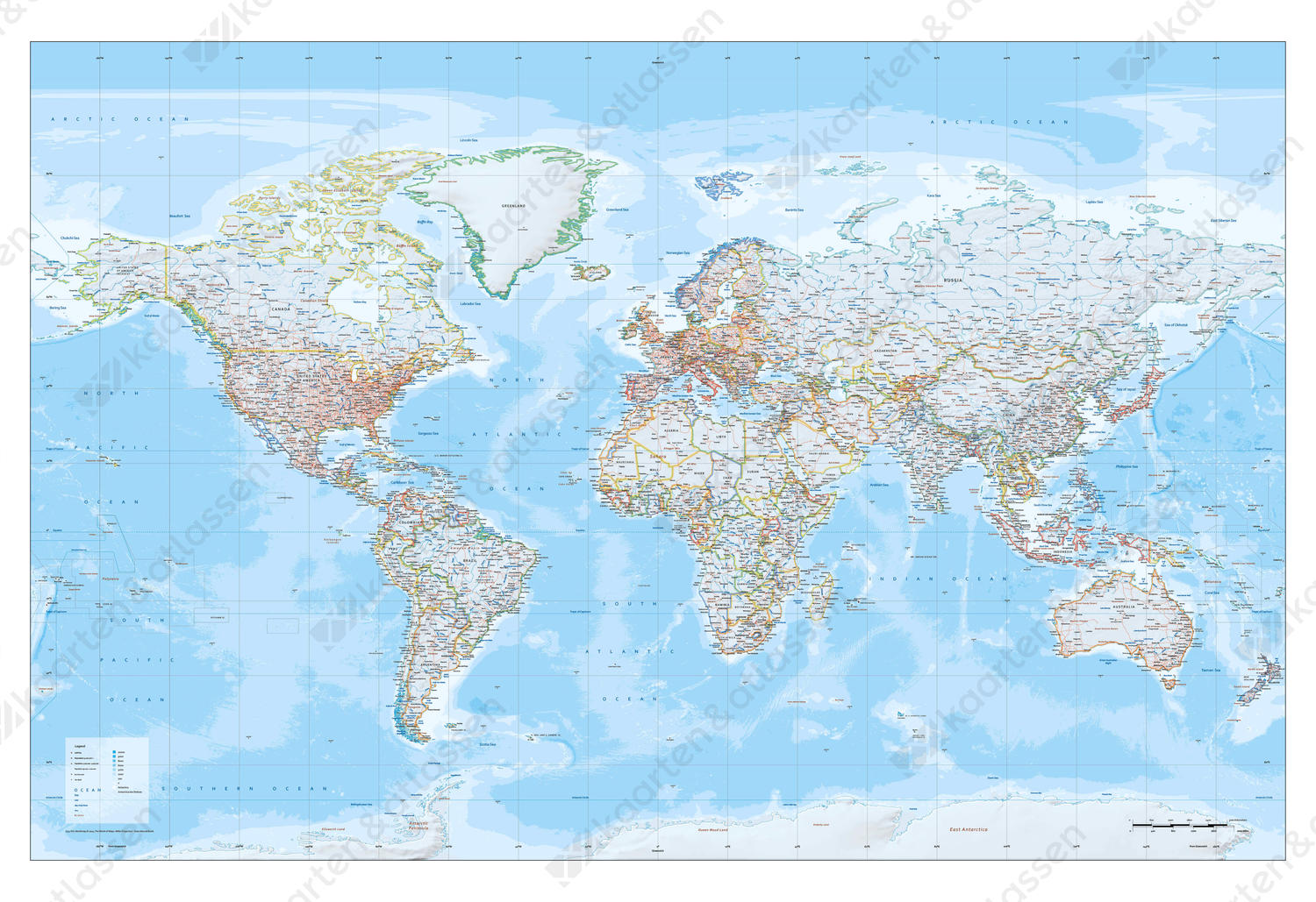 Wereldkaart XXL staatkundig gekleurde grenzen