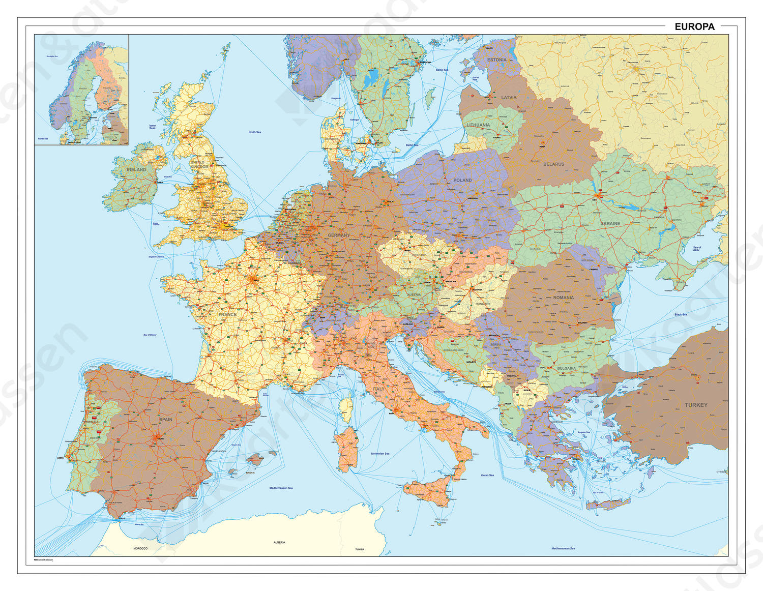 Wrok zuurstof Tussen Digitale Wegenkaart van Europa 1410 | Kaarten en Atlassen.nl