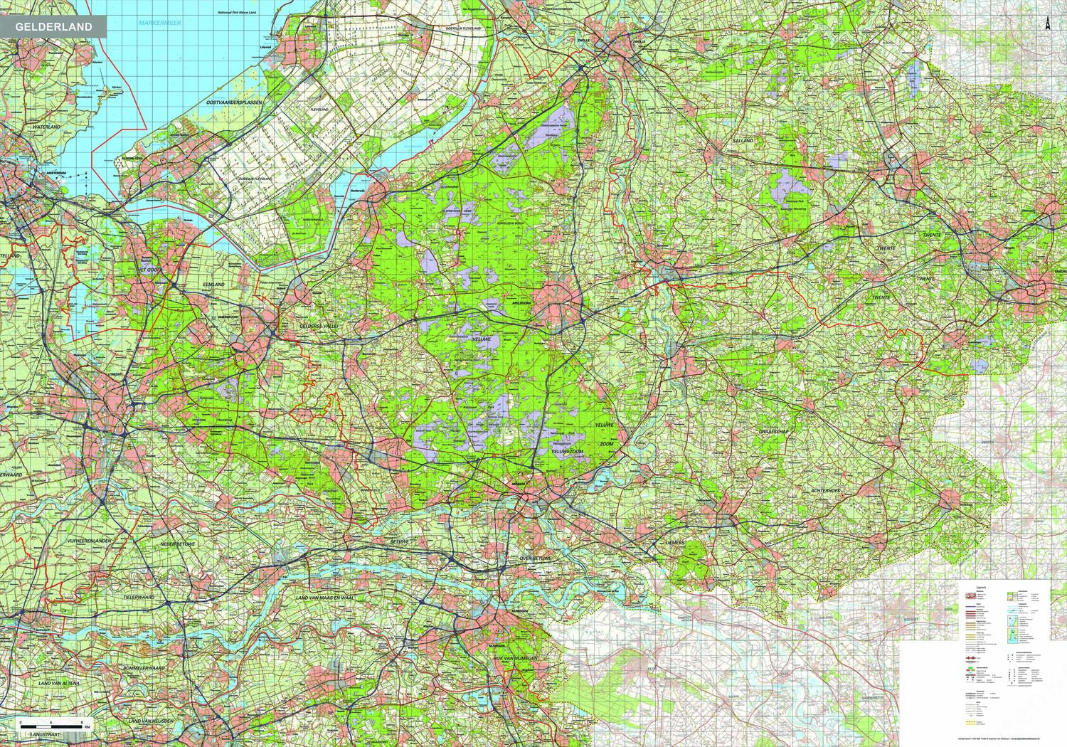 Topografische kaart Gelderland 1:100.000