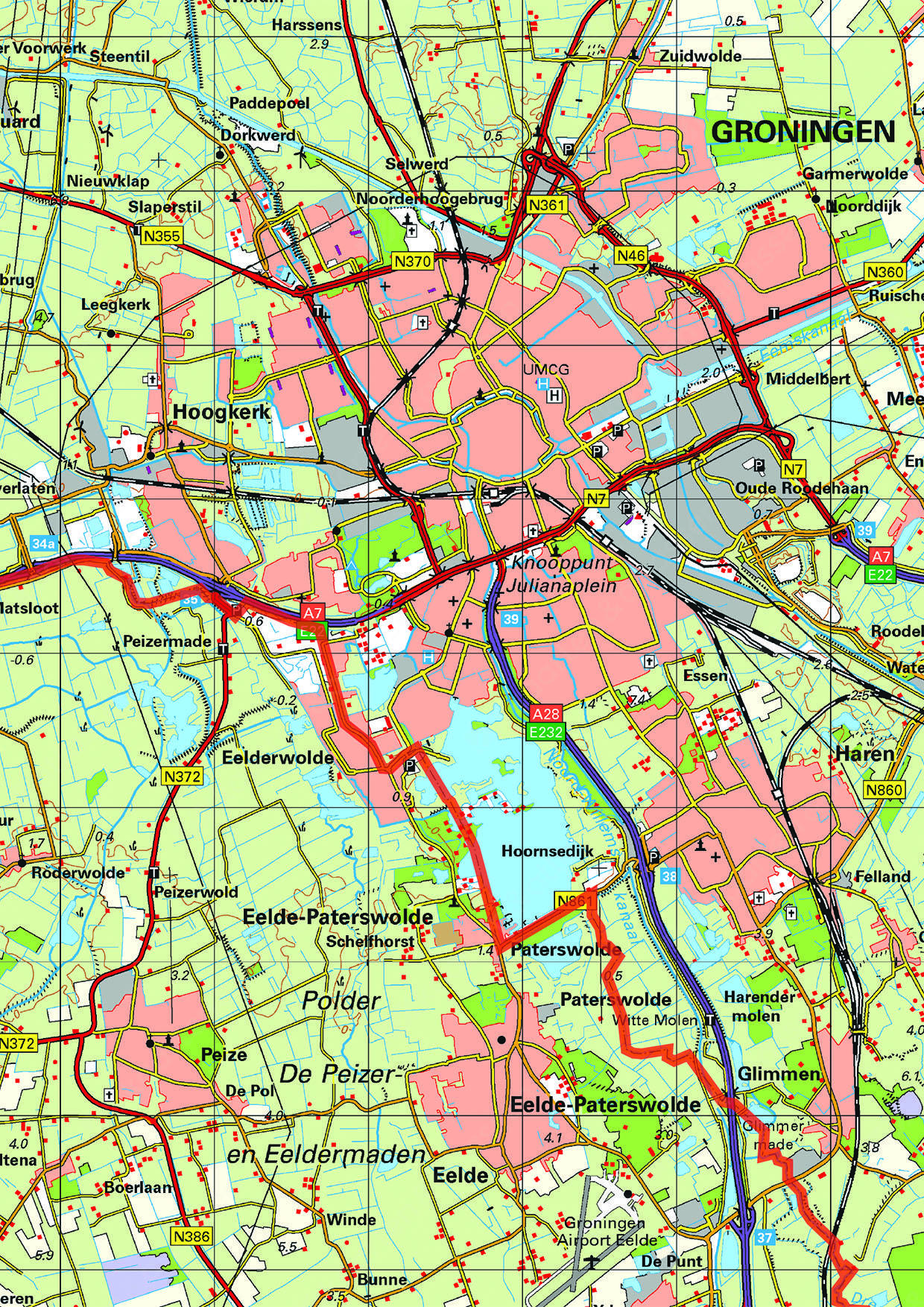 Topografische kaart Groningen 1:100.000