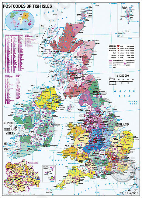 Postcodekaart Verenigd Koninkrijk en Ierland