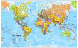 Gedetailleerde wereldkaart, engelstalig