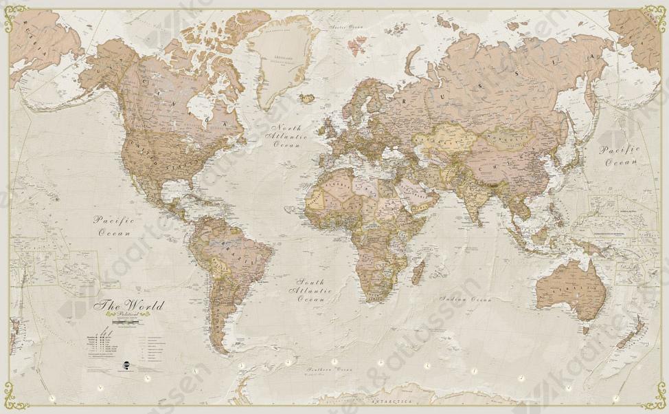 MI Wereldkaart staatkundig Antique Engels
