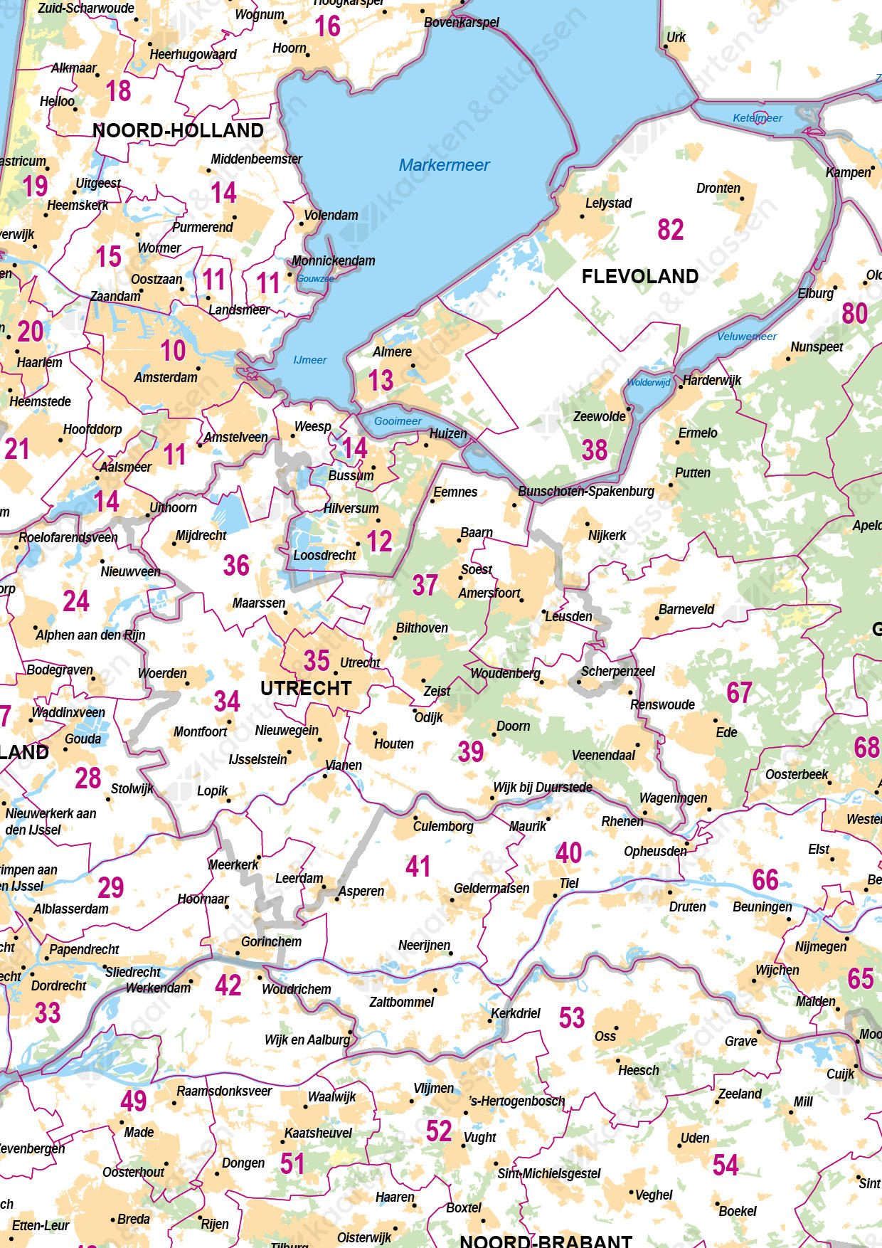 Digitale 2-cijferige Postcodekaart Nederland