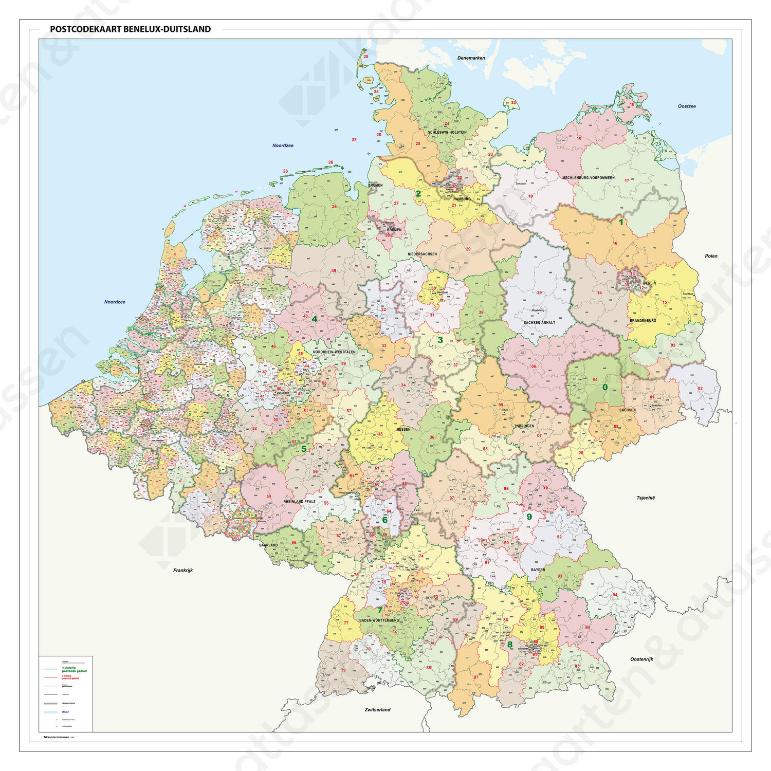Postcodekaart Benelux + Duitsland 3-cijferig Postcodekaart Benelux + Duitsland 3-cijferig