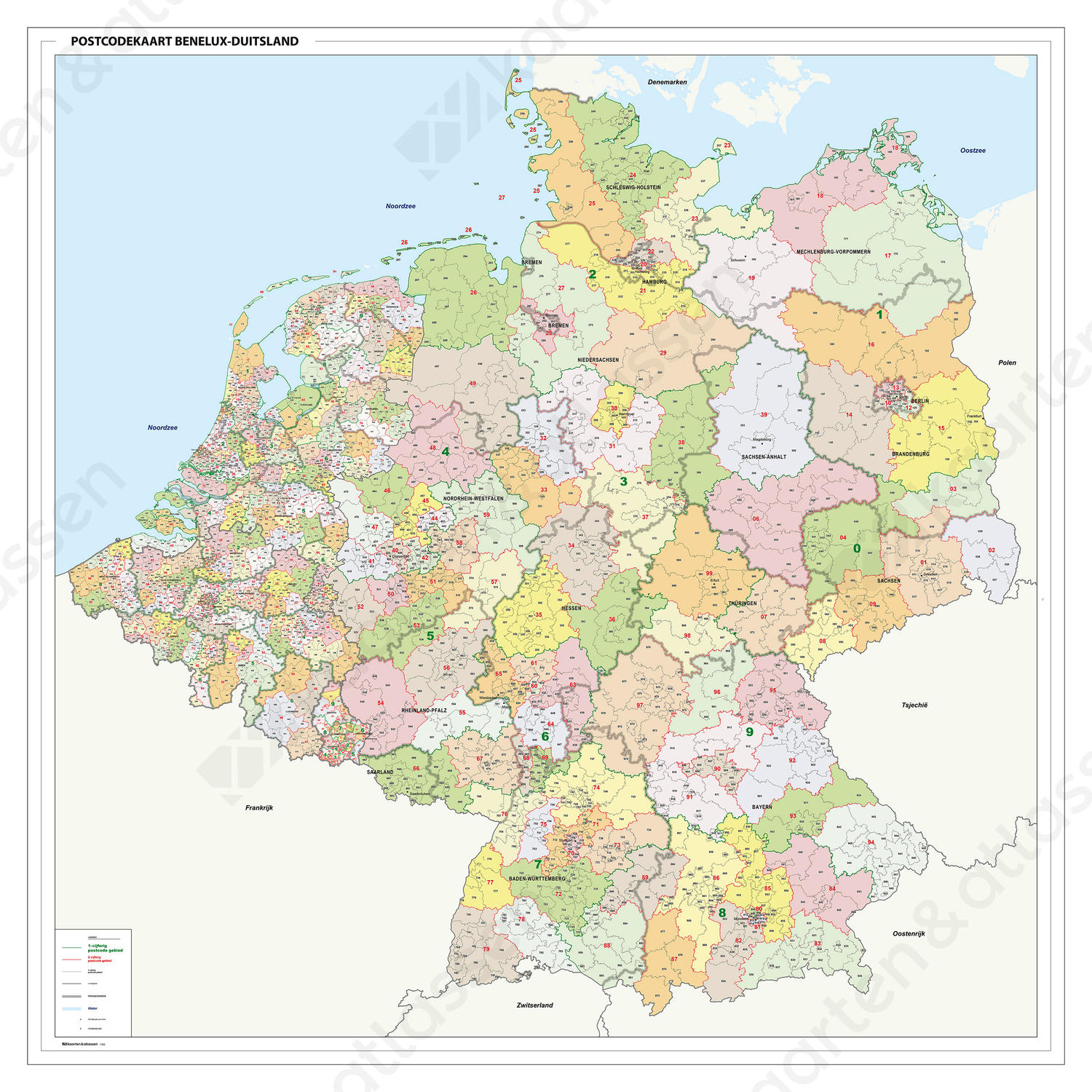 Postcodekaart Benelux + Duitsland 3-cijferig