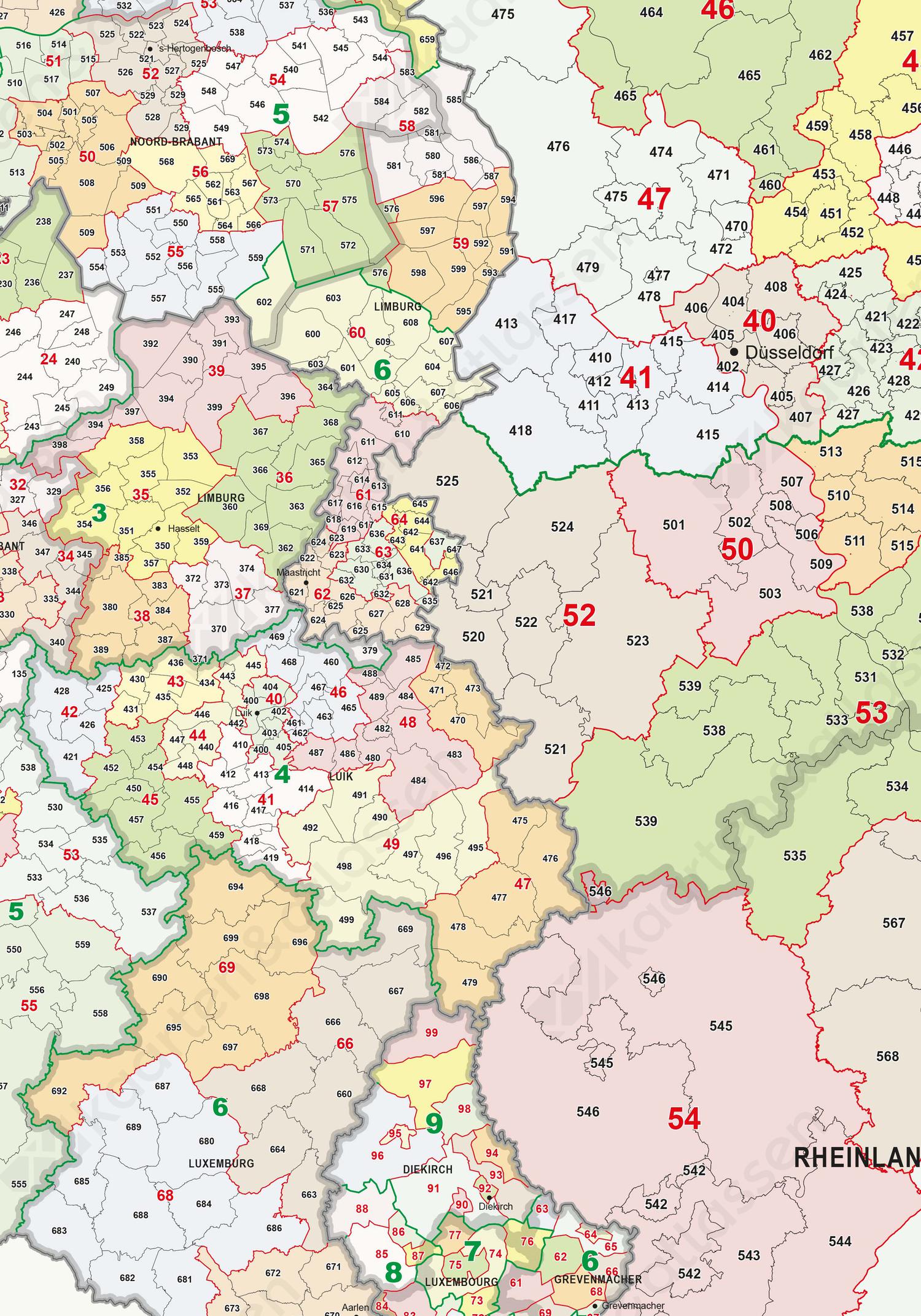 Postcodekaart Benelux + Duitsland 3-cijferig