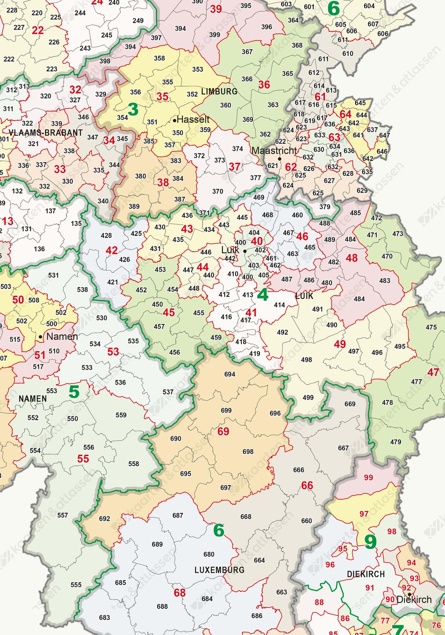 Postcodekaart Benelux 1-2-3 cijferig 1390