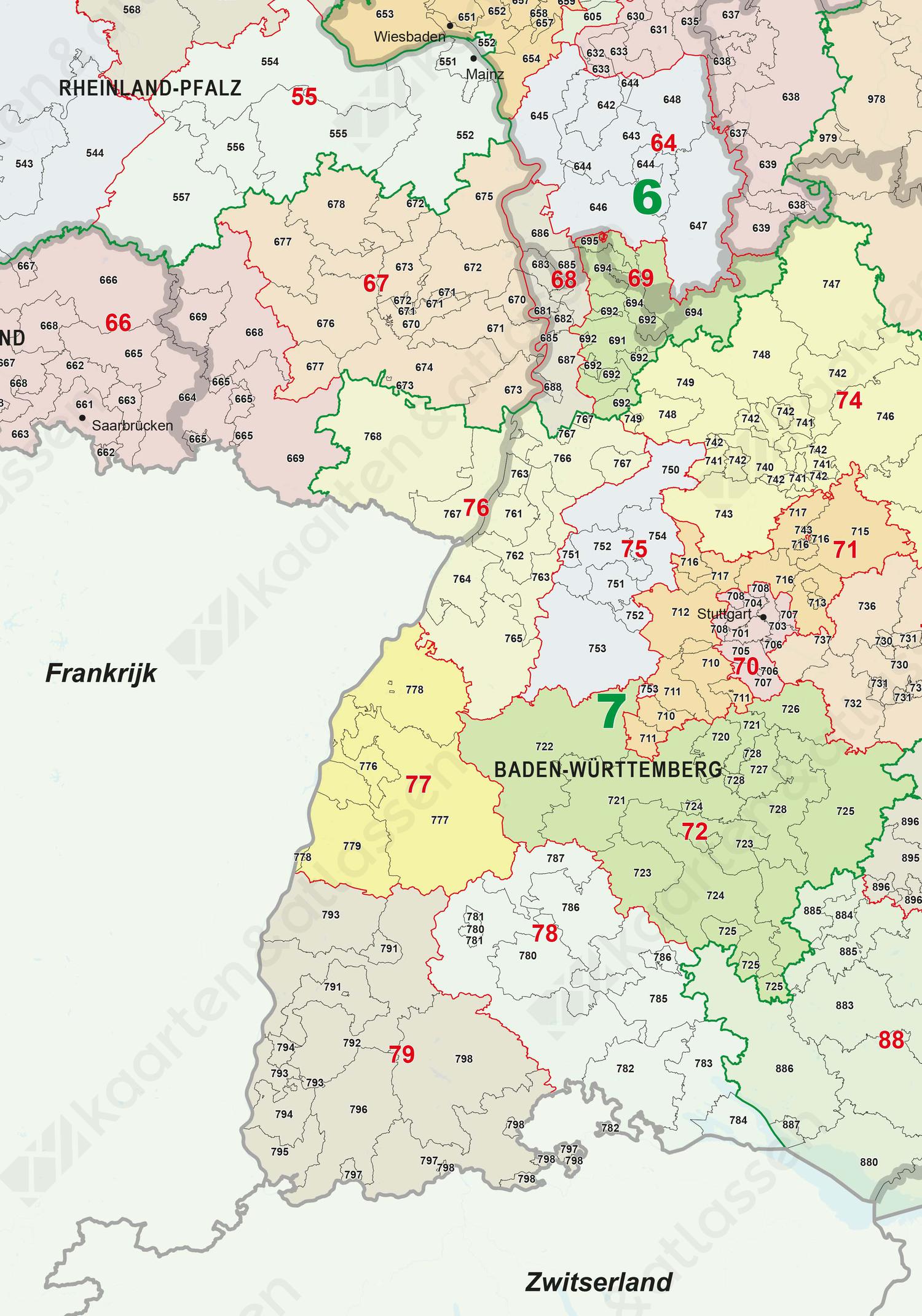 Postcodekaart Duitsland 1-2-3 cijferig 1391