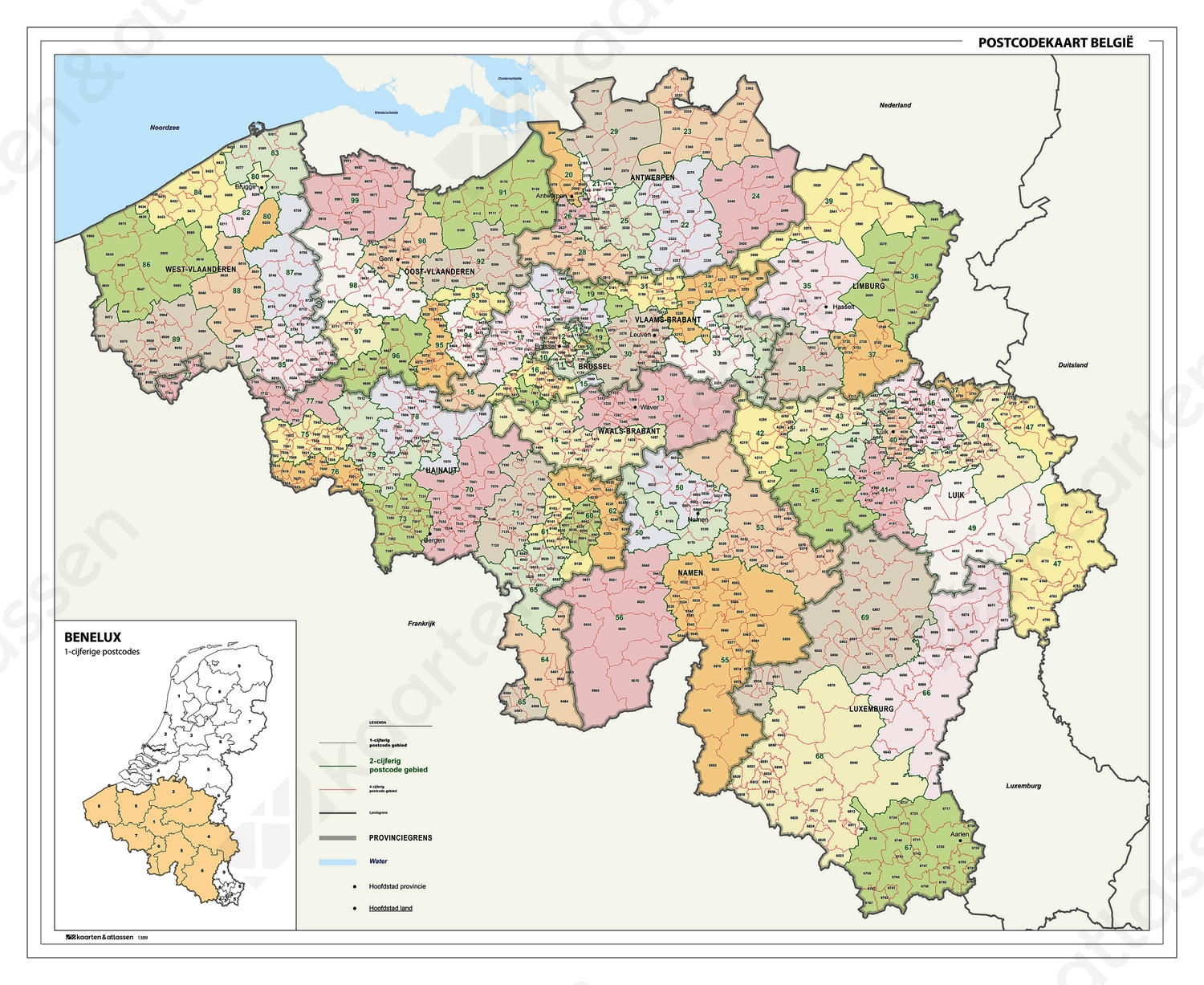 Postcodekaart België 2- en 4-cijferig