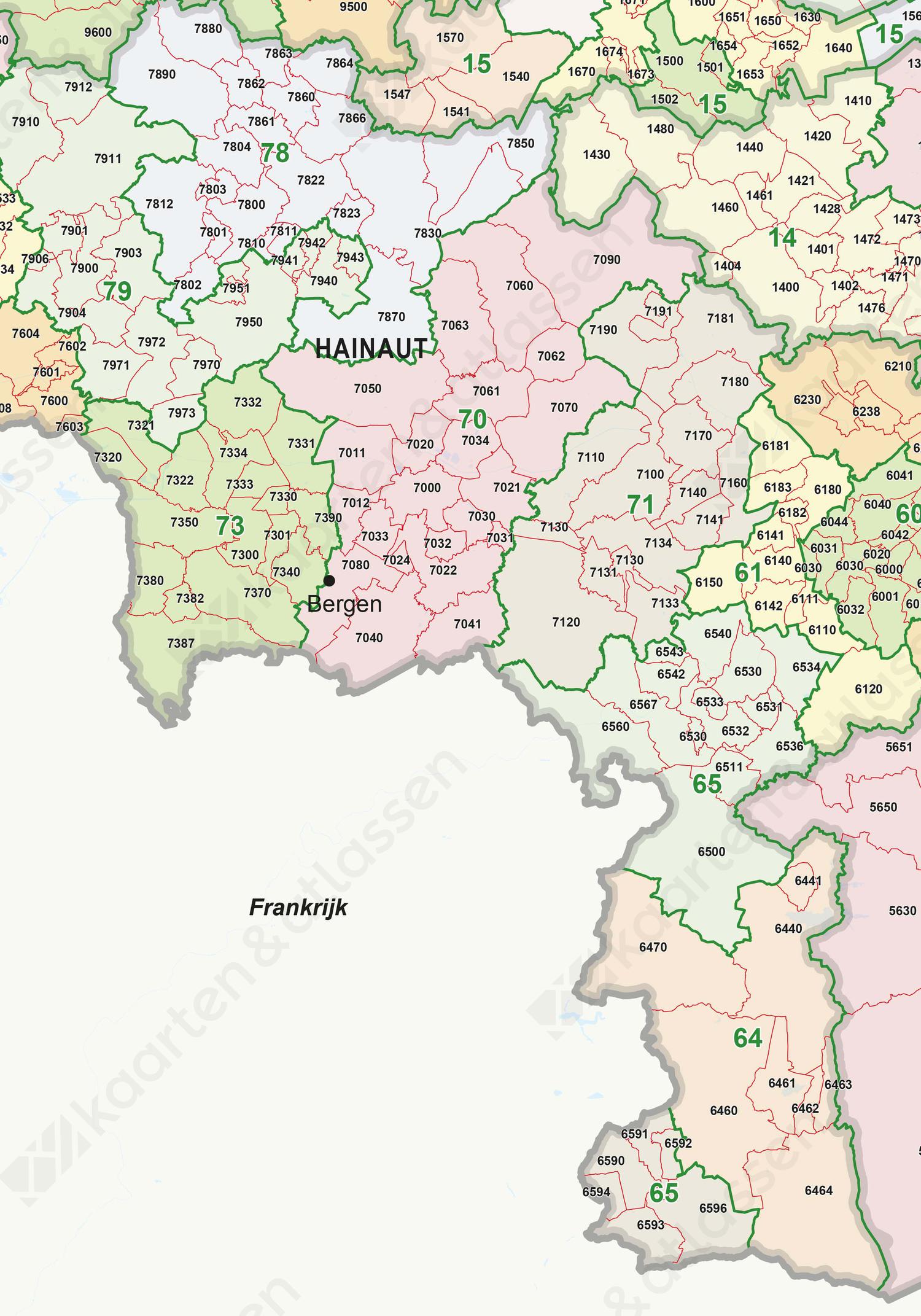 Digitale Postcodekaart België 2- en 4-cijferig