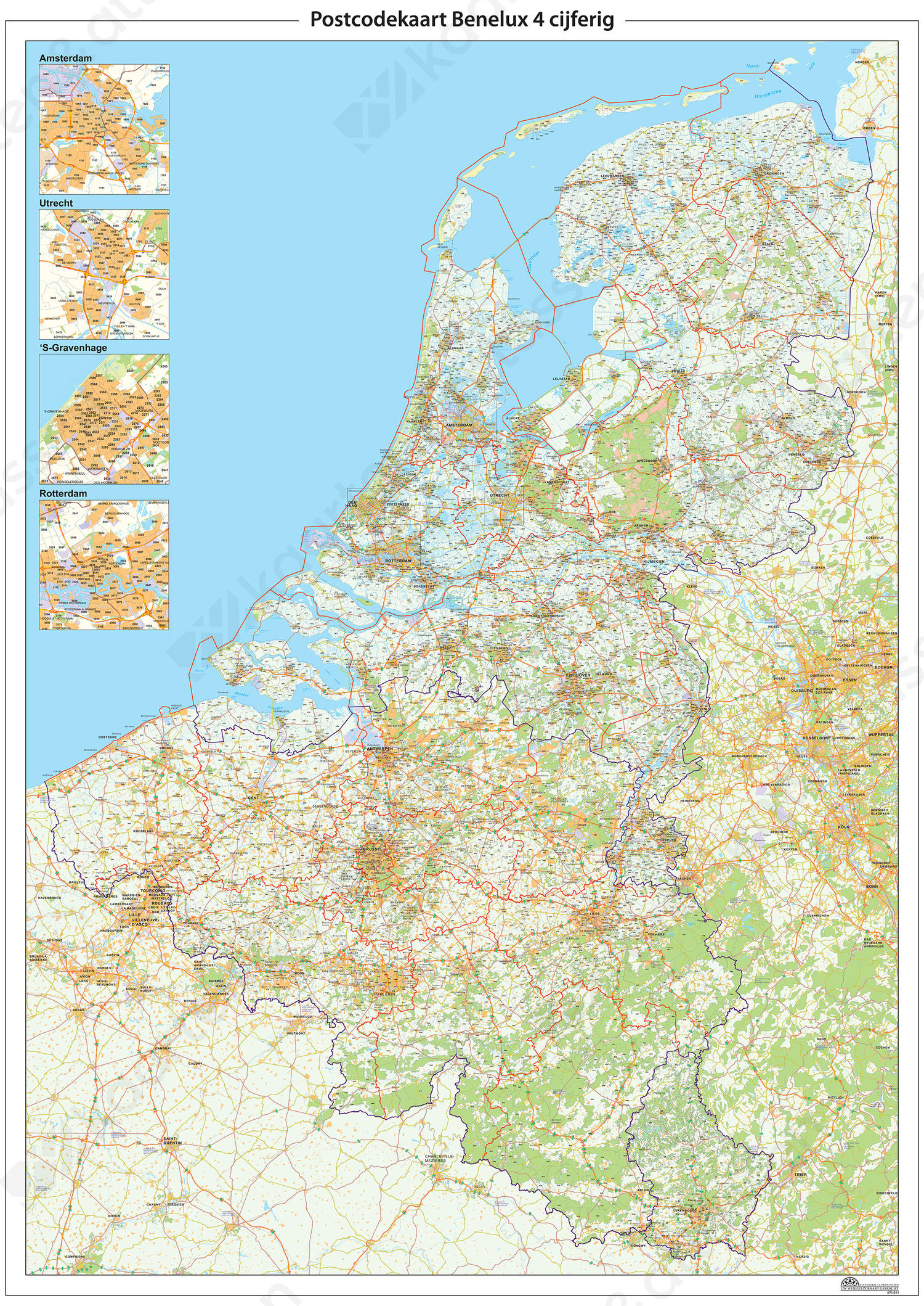 Postcodekaart Benelux 4-cijferig