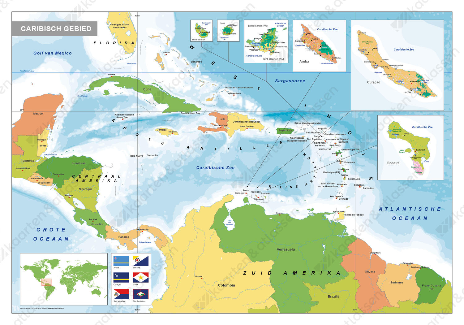 Staatkundige kaart Caribisch Gebied
