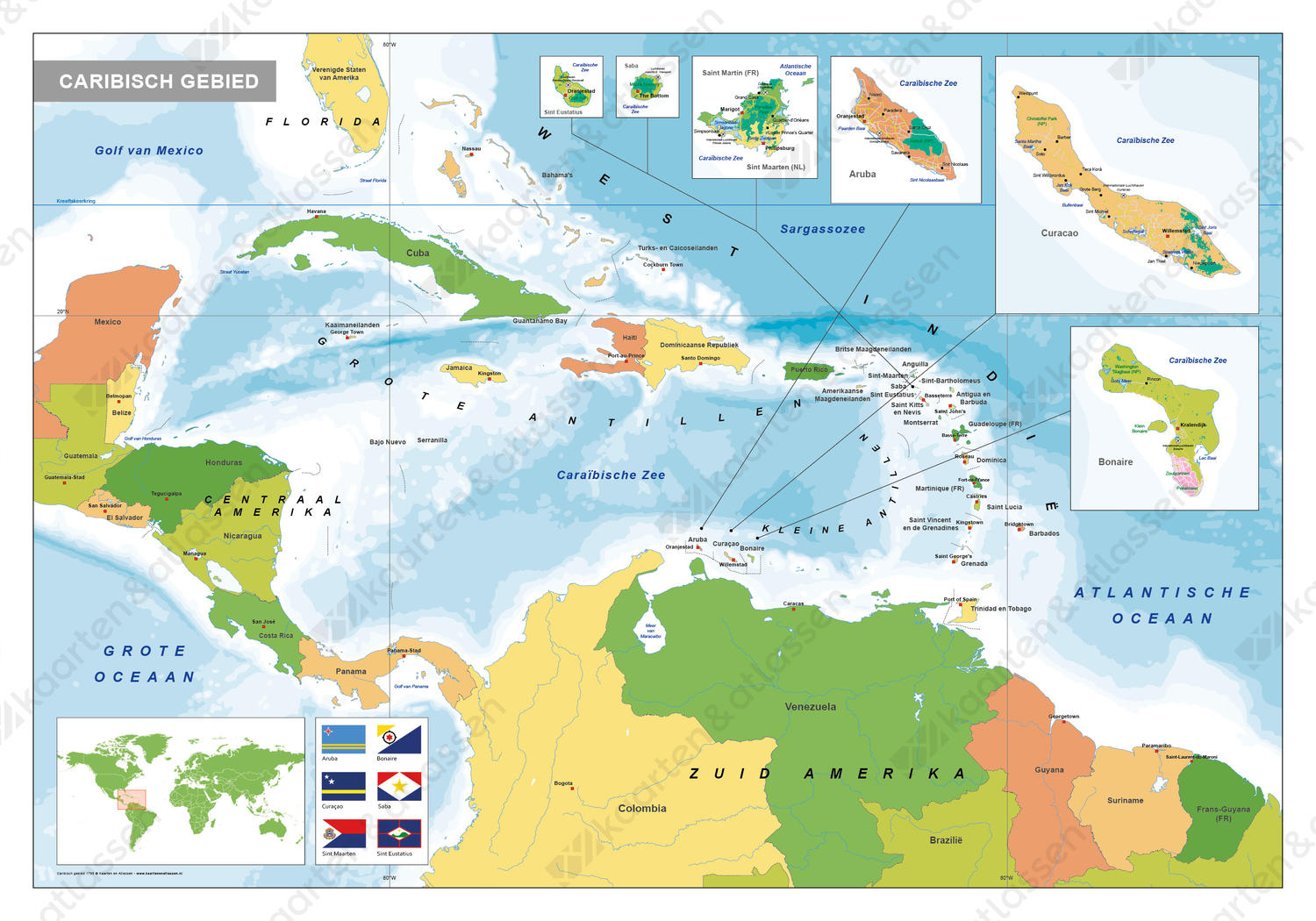 Digitale Staatkundige kaart Caribisch Gebied