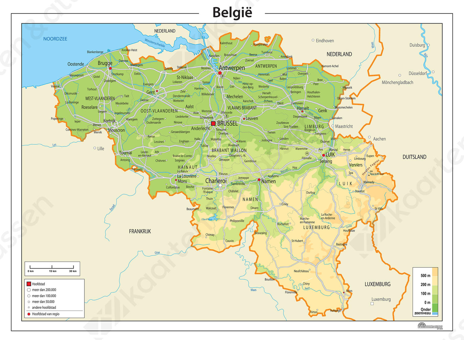 Digitale België Kaart Natuurkundig 