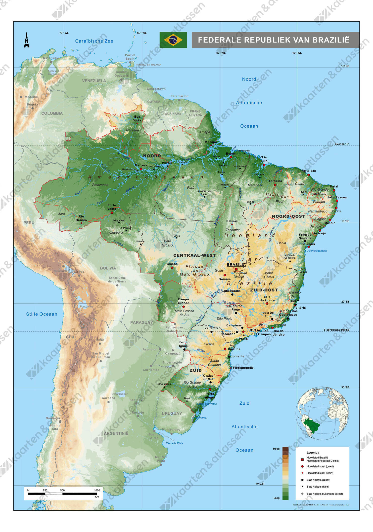 Natuurkundige kaart Brazilië Natuurkundige kaart Brazilië