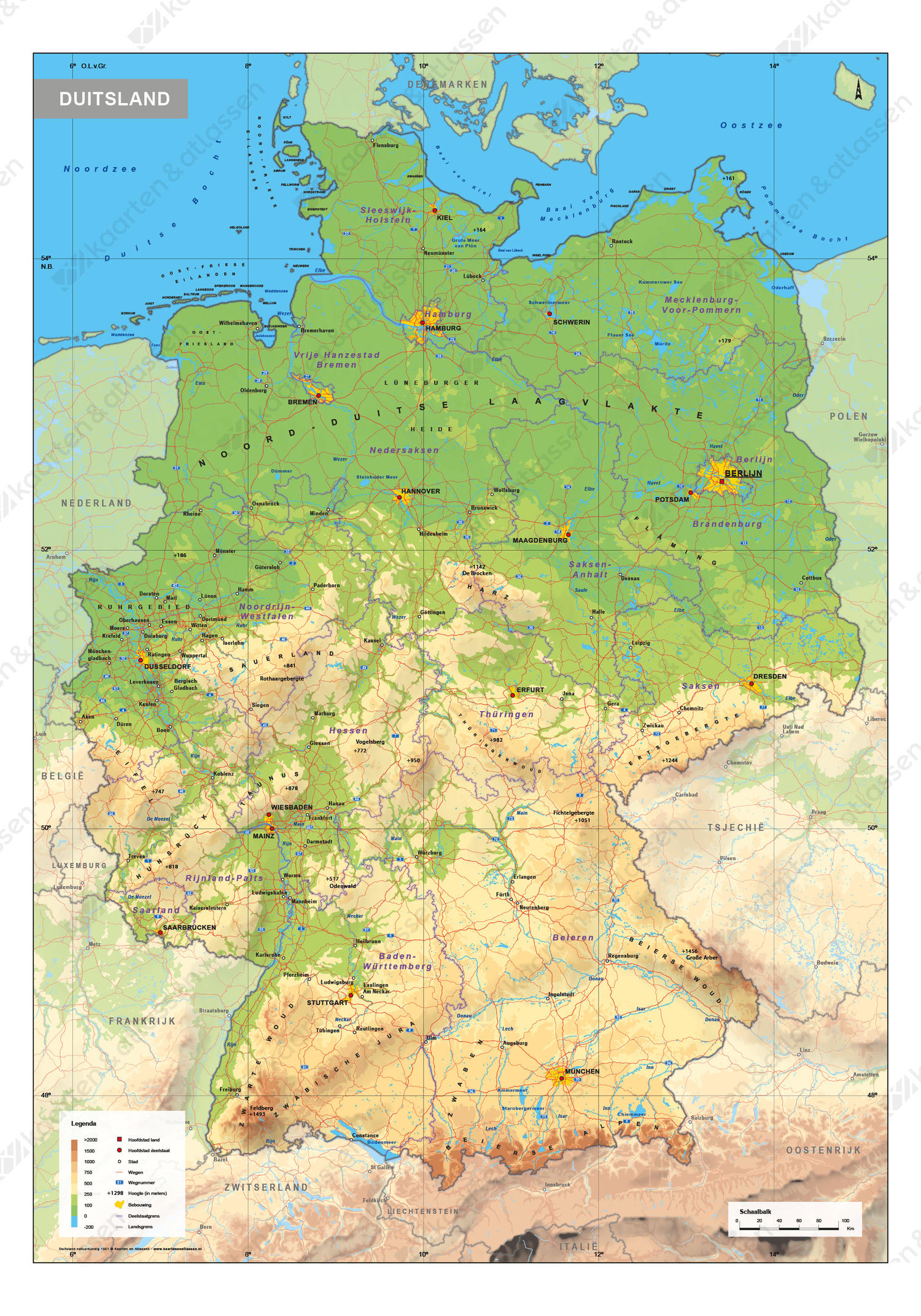 Duitsland Schoolkaart Natuurkundig