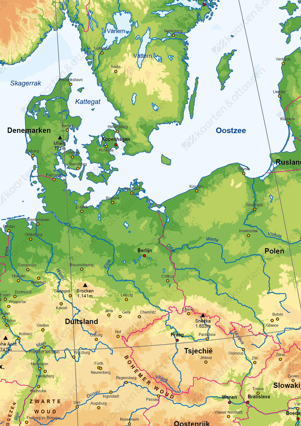 Digitale Schoolkaart Europa Natuurkundig