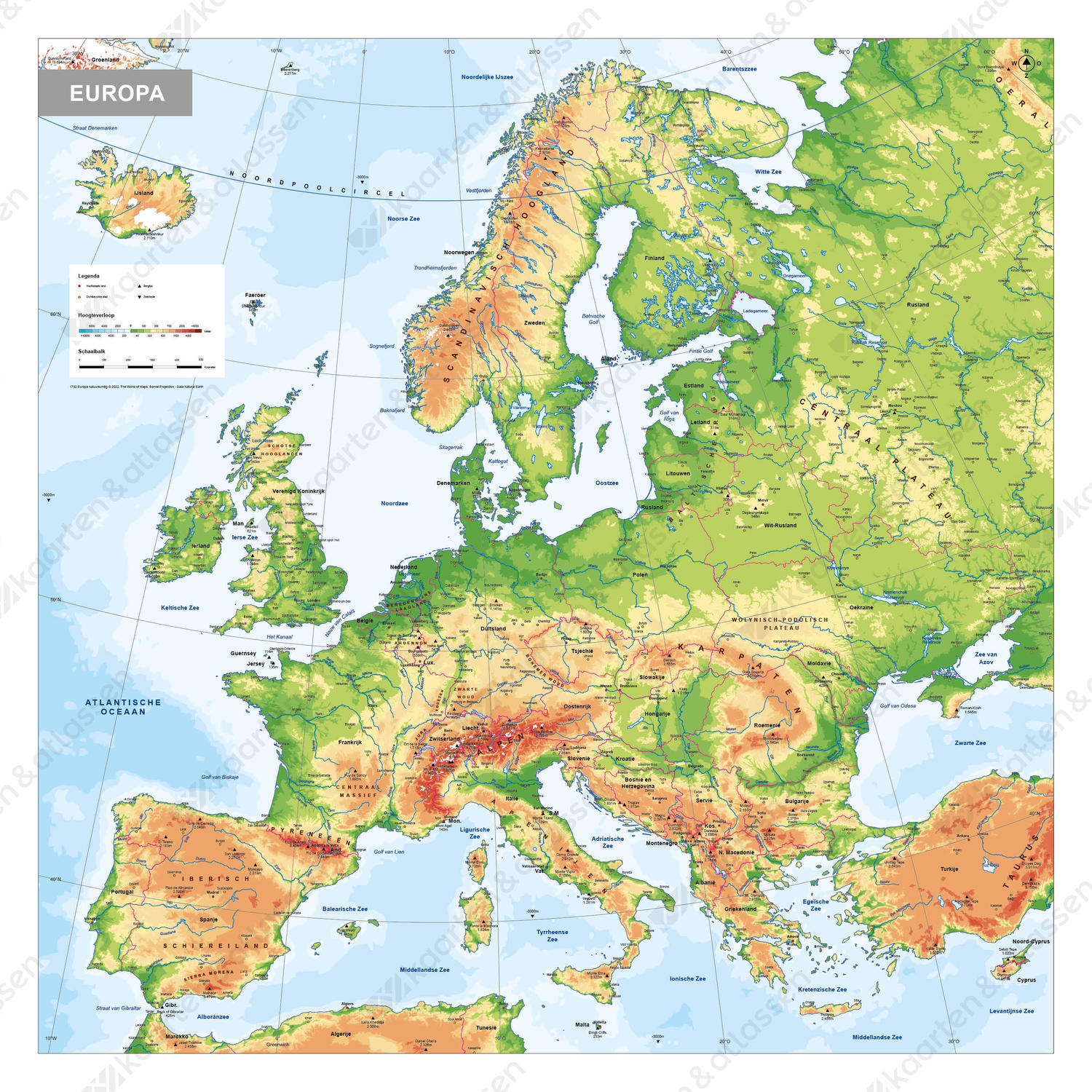 Europa Natuurkundig | Kaarten en Atlassen.nl
