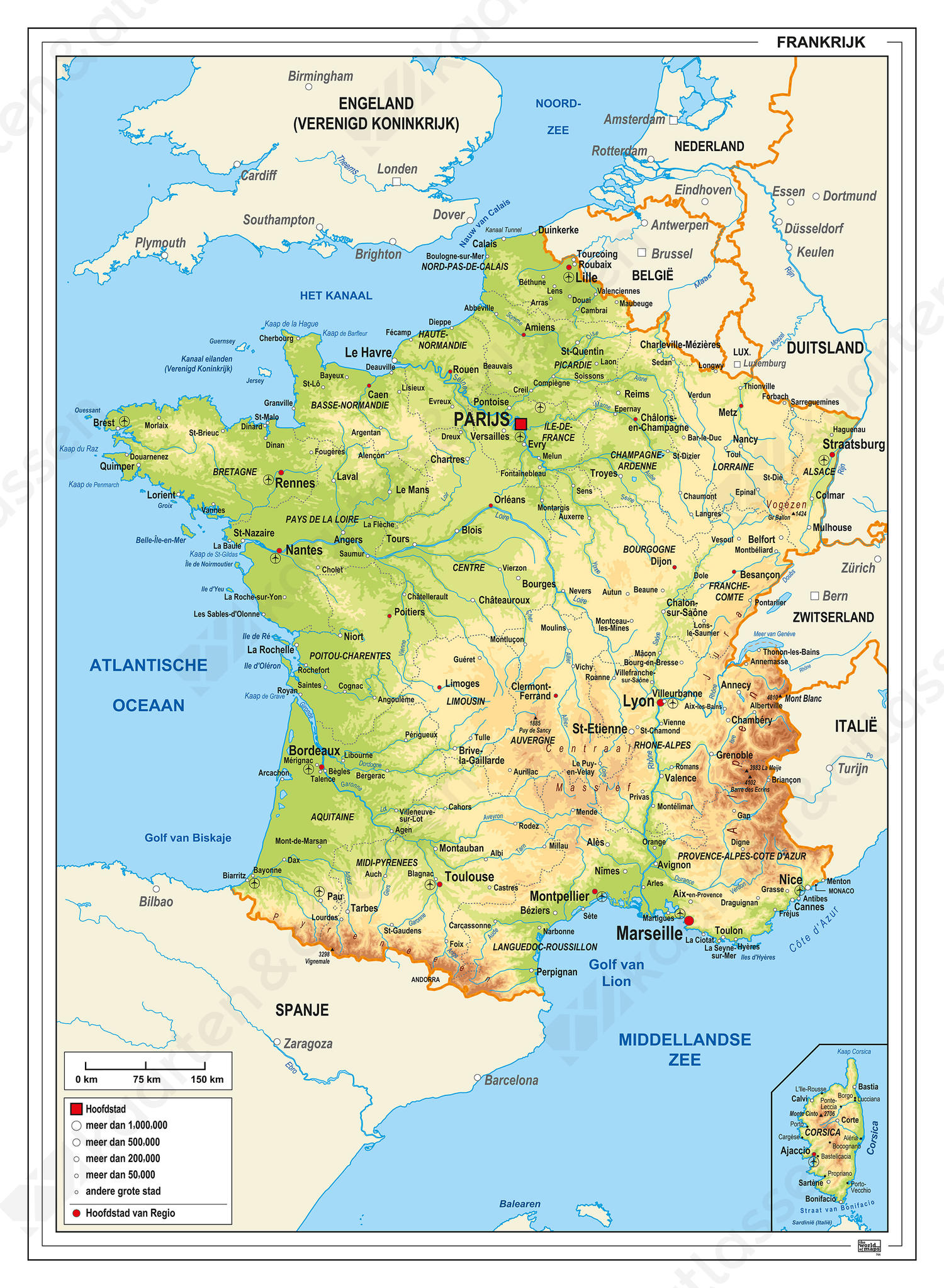 Frankrijk Kaart Natuurkundig