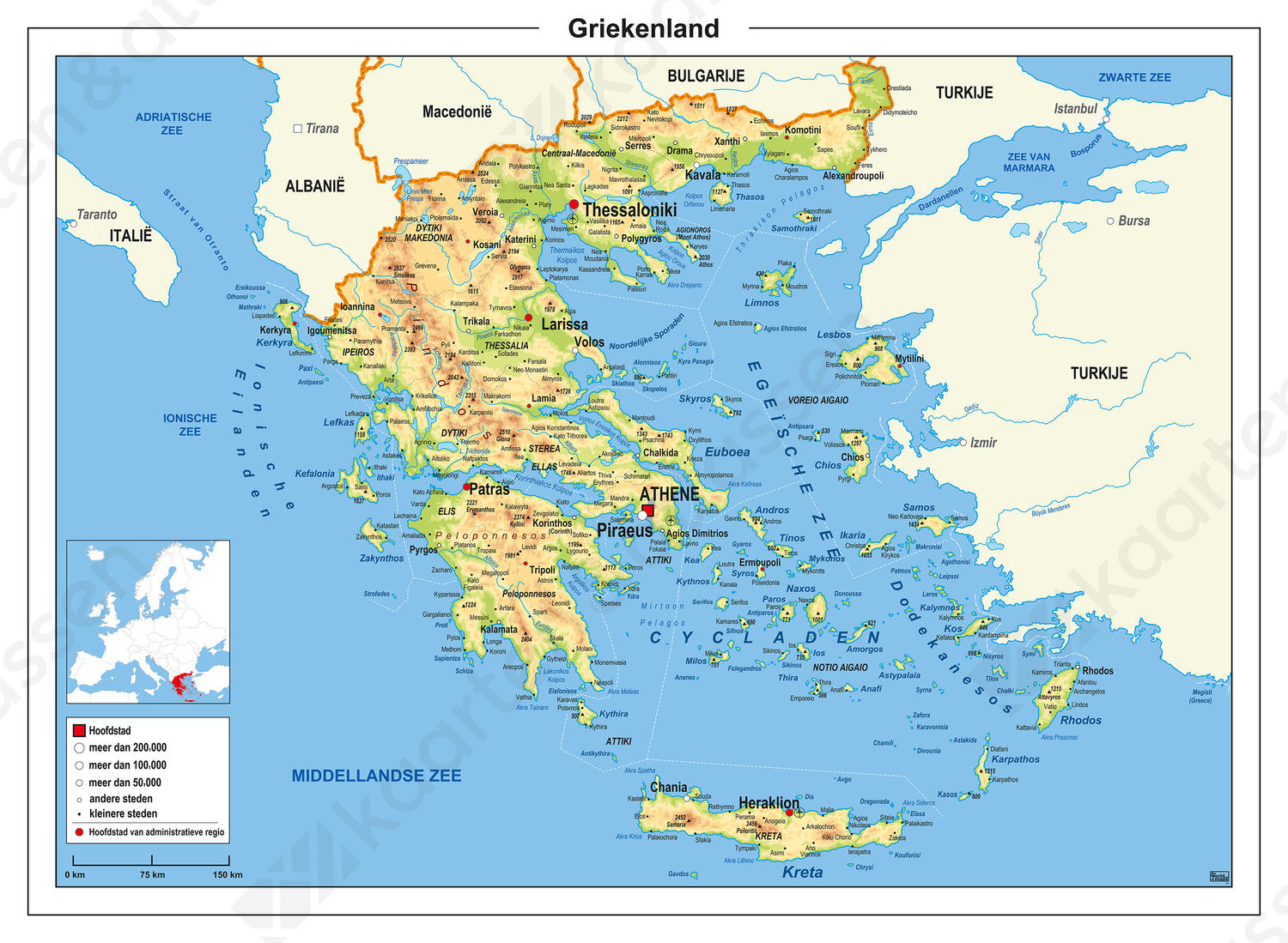 Griekenland Kaart Natuurkundig