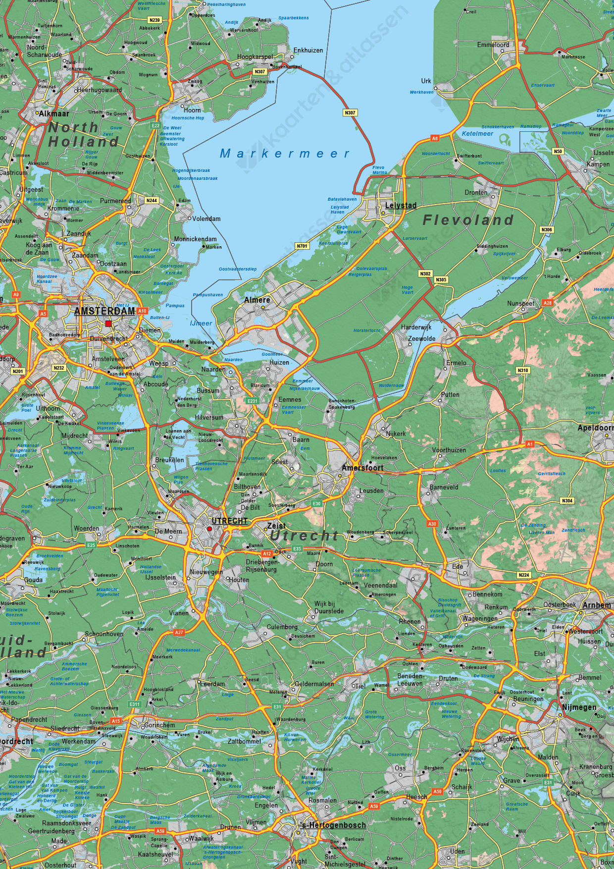 Nederland Kaart Natuurkundig