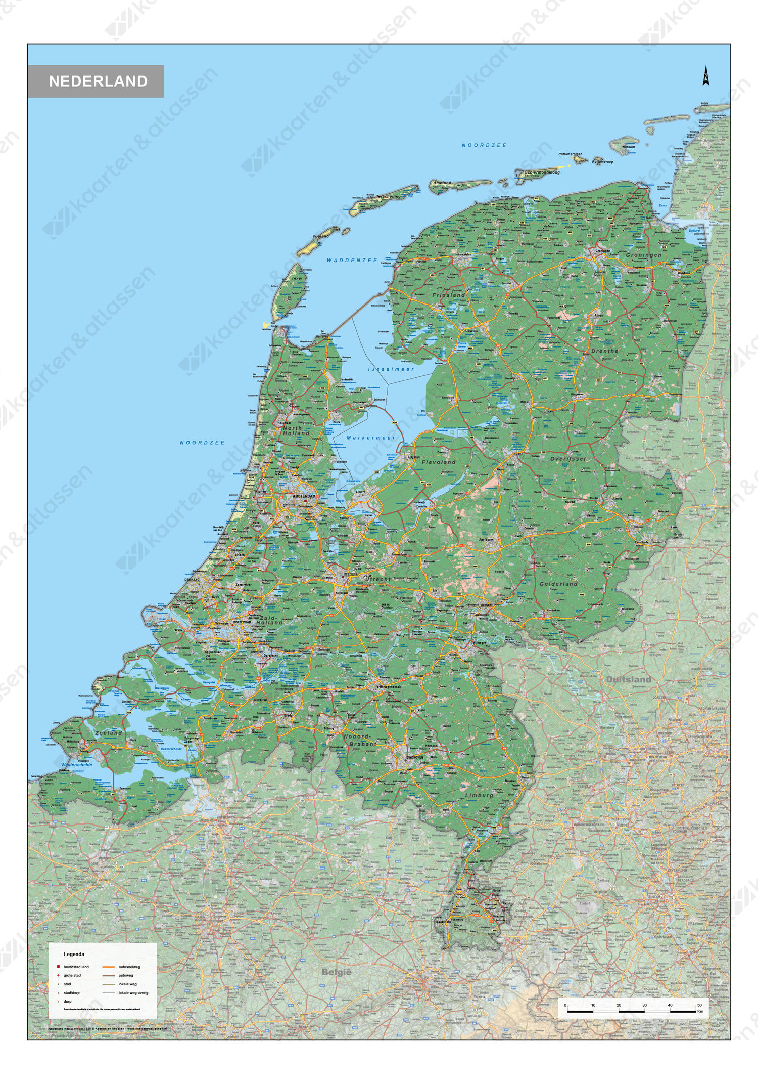 Nederland Kaart Natuurkundig