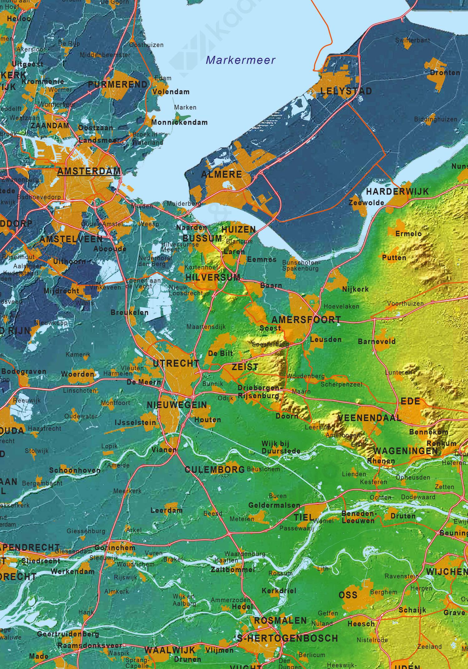 Hoog/laagkaart Nederland